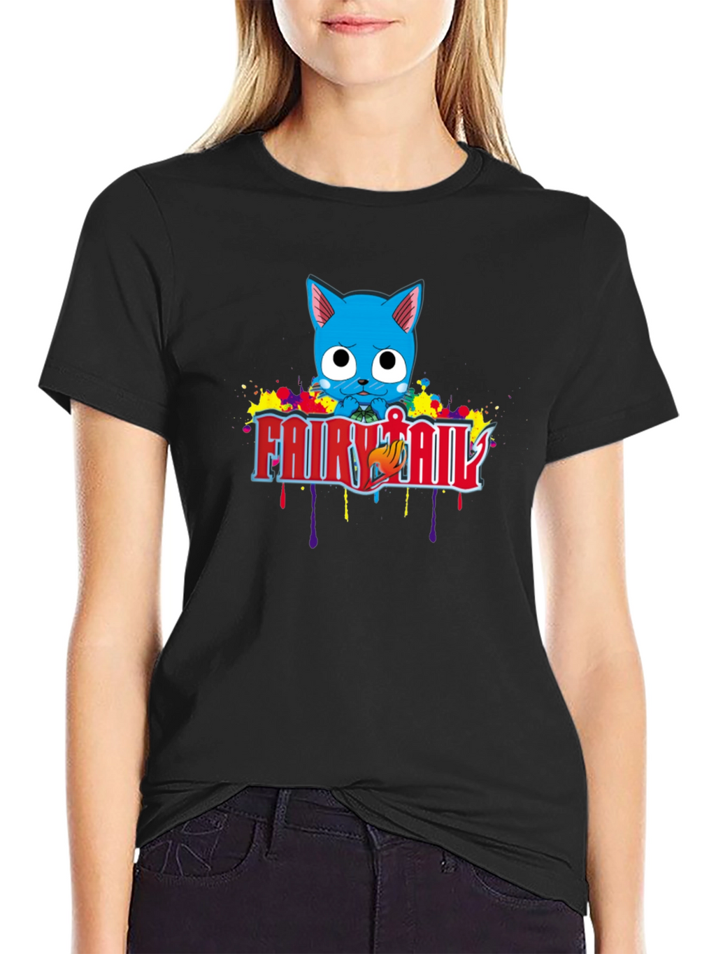 Fairy Tail Happy Anime T-Shirt - Black