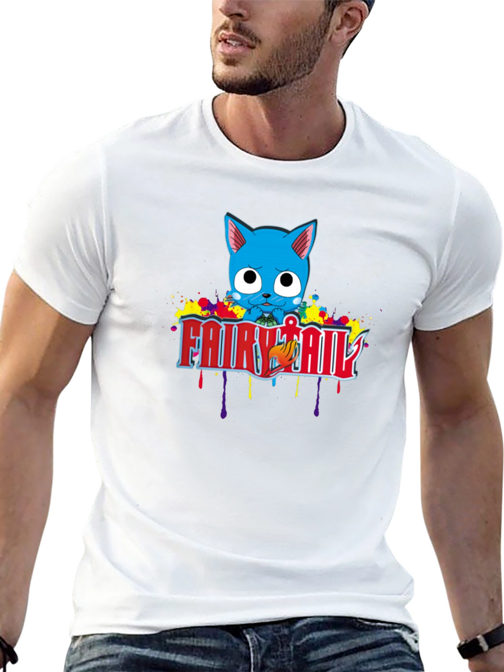 Fairy Tail Happy Anime T-Shirt - Black