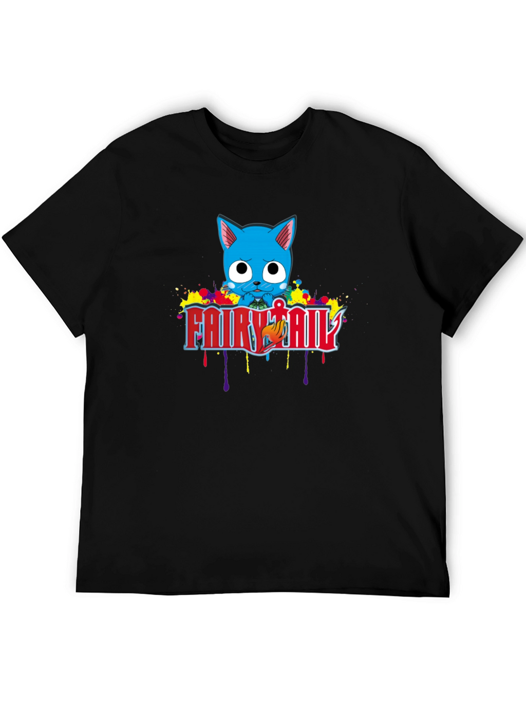 Fairy Tail Happy Anime T-Shirt - Black