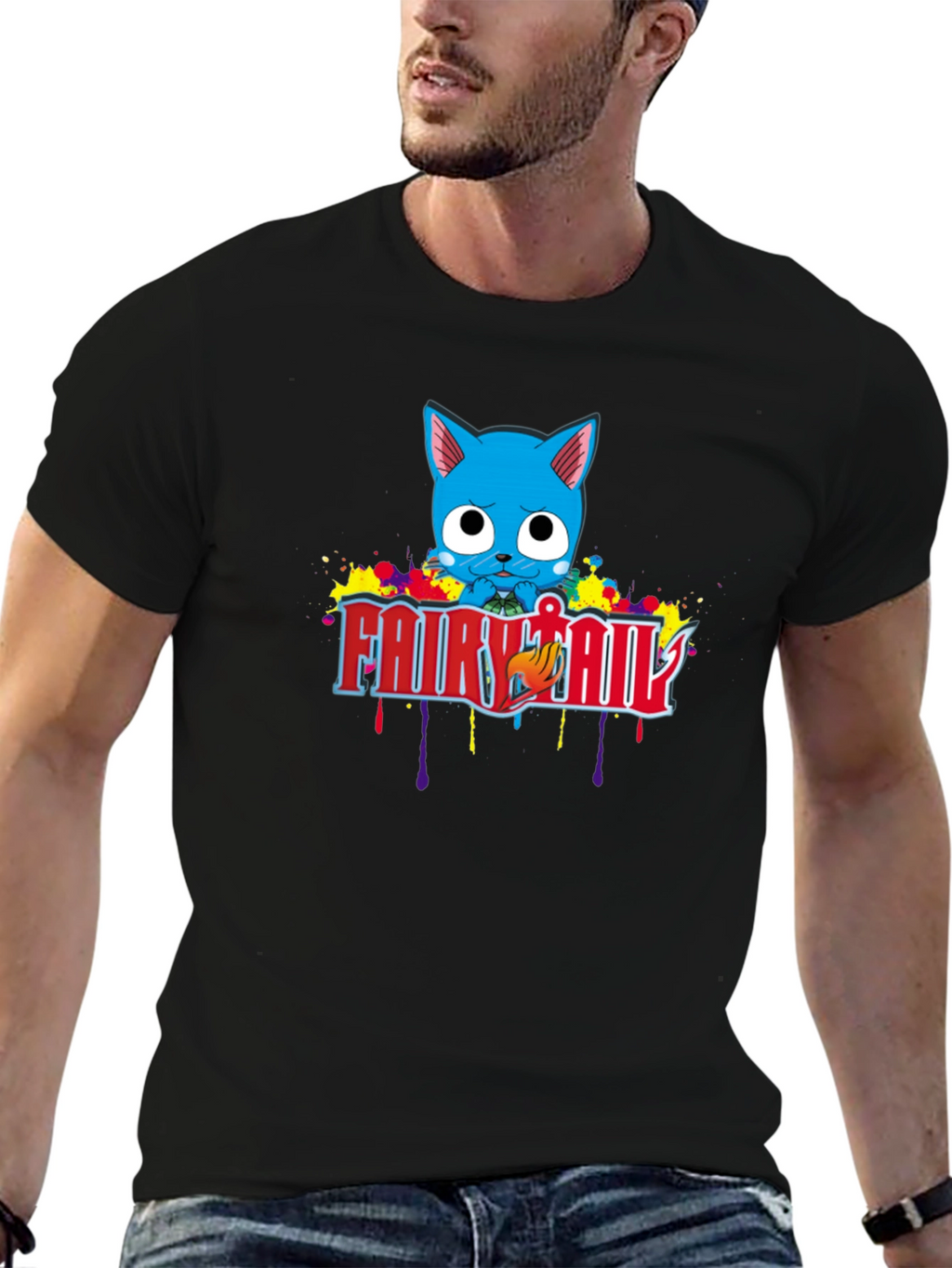 Fairy Tail Happy Anime T-Shirt - Black