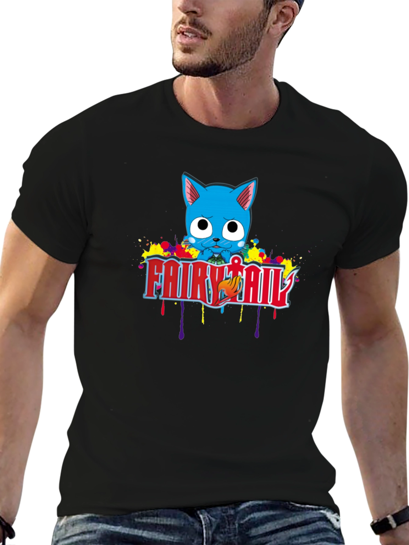 Fairy Tail Happy Anime T-Shirt - Black