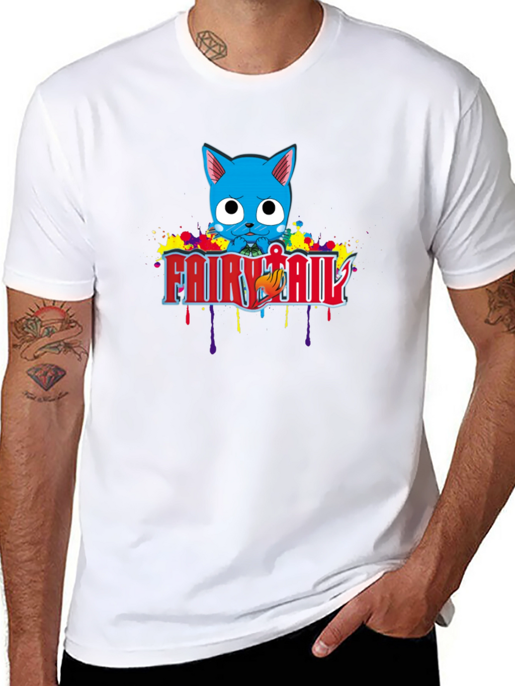 Fairy Tail Happy Anime T-Shirt - Black