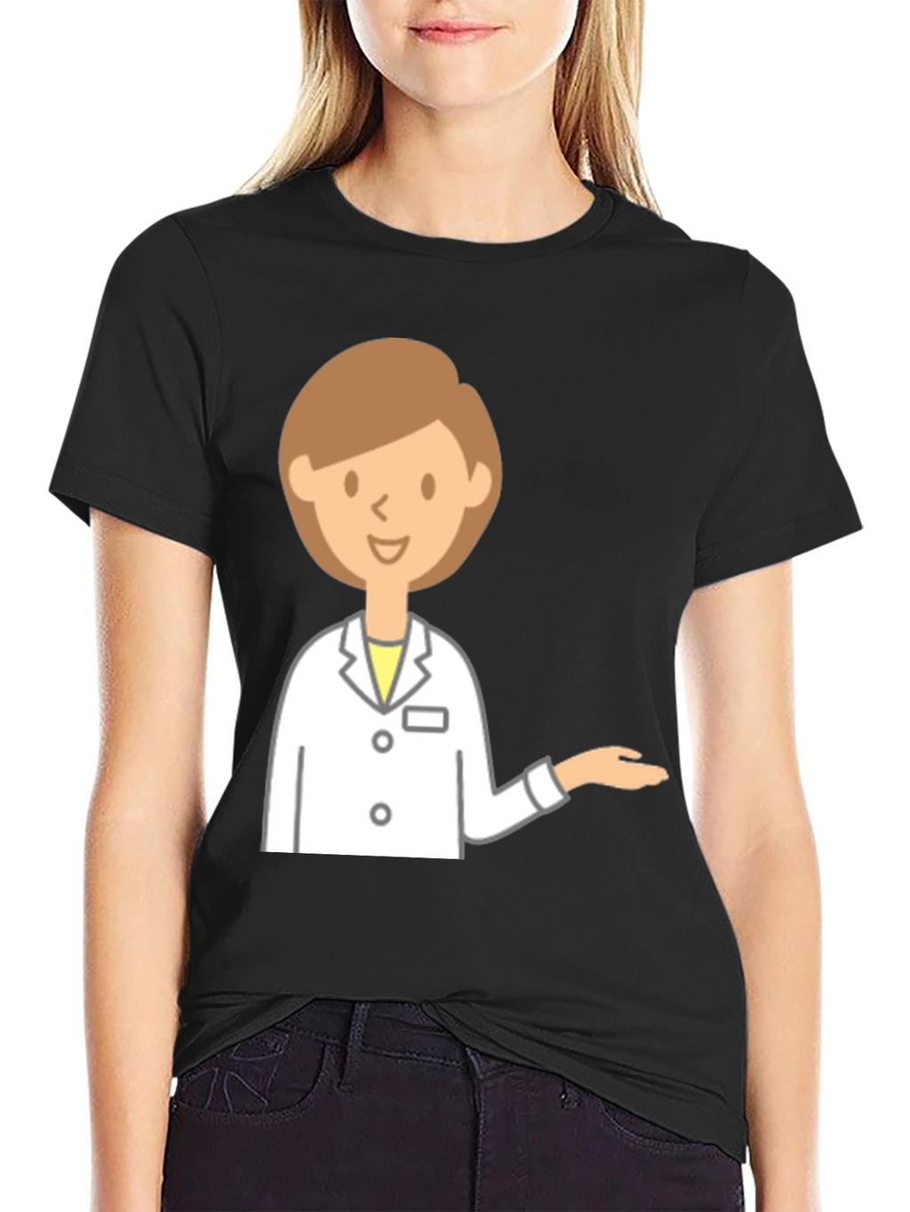 Doctor Cartoon Graphic Black T-Shirt