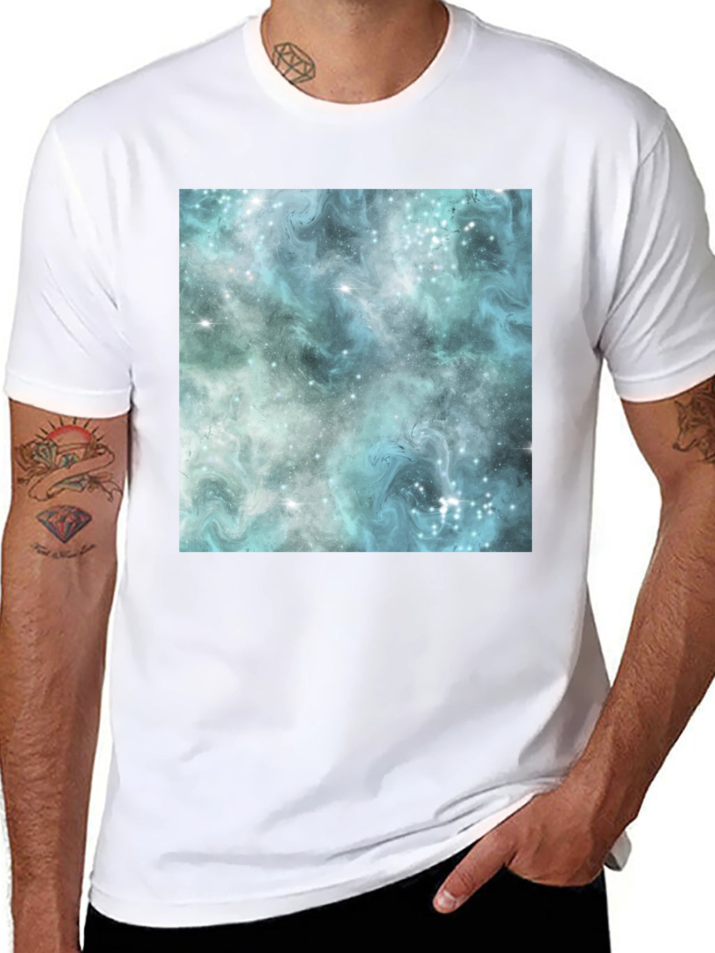 Galaxy Print Black Crew Neck T-Shirt
