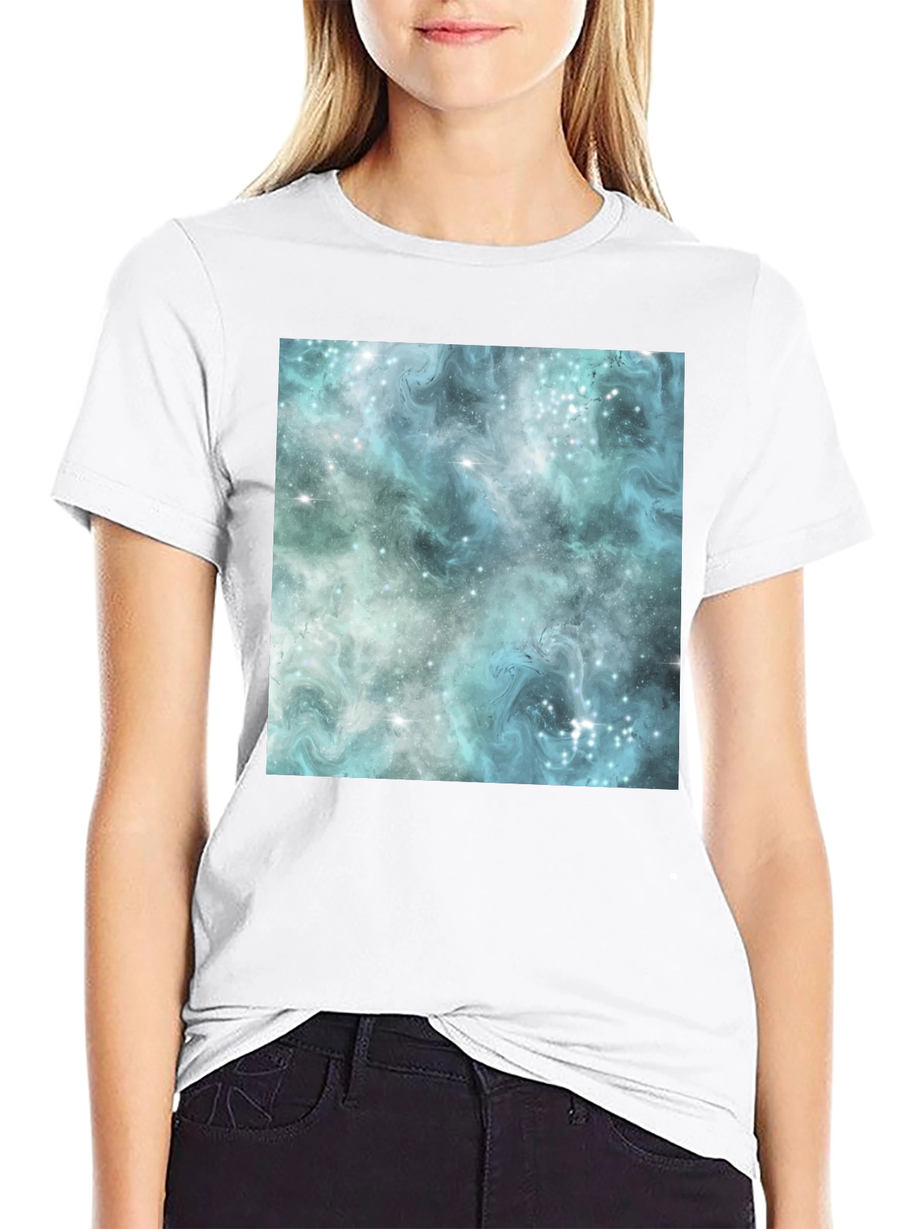 Galaxy Print Black Crew Neck T-Shirt