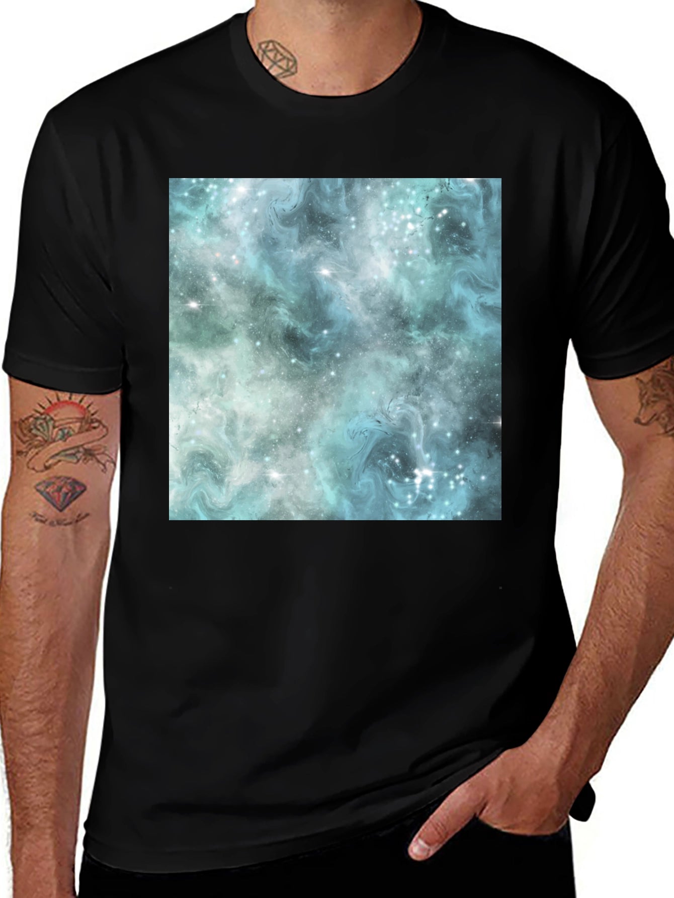 Galaxy Print Black Crew Neck T-Shirt