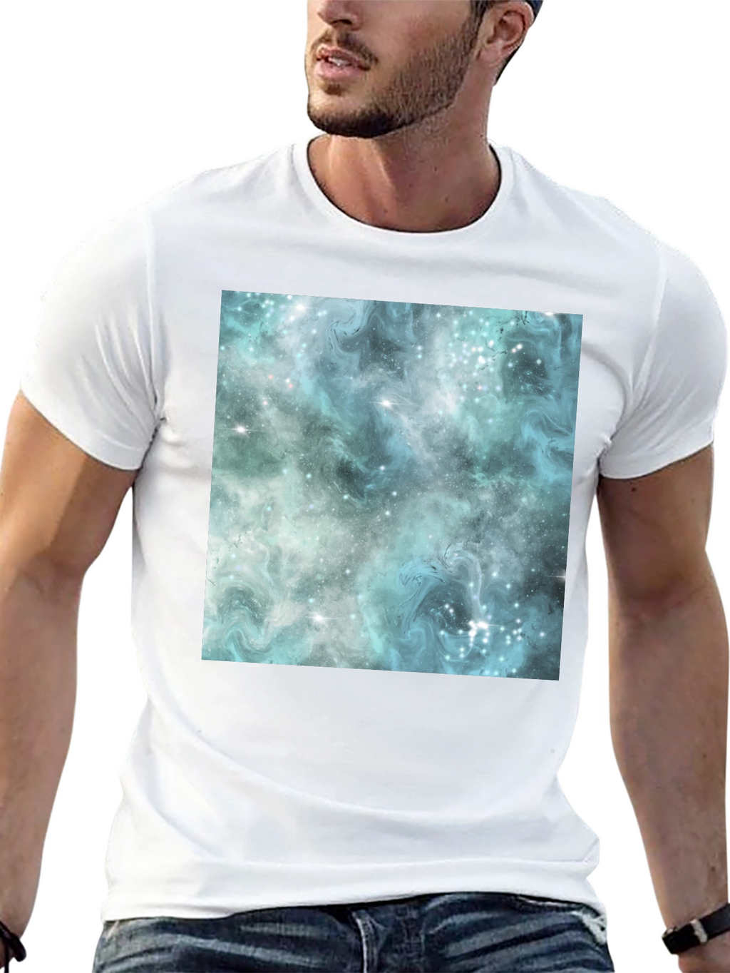Galaxy Print Black Crew Neck T-Shirt