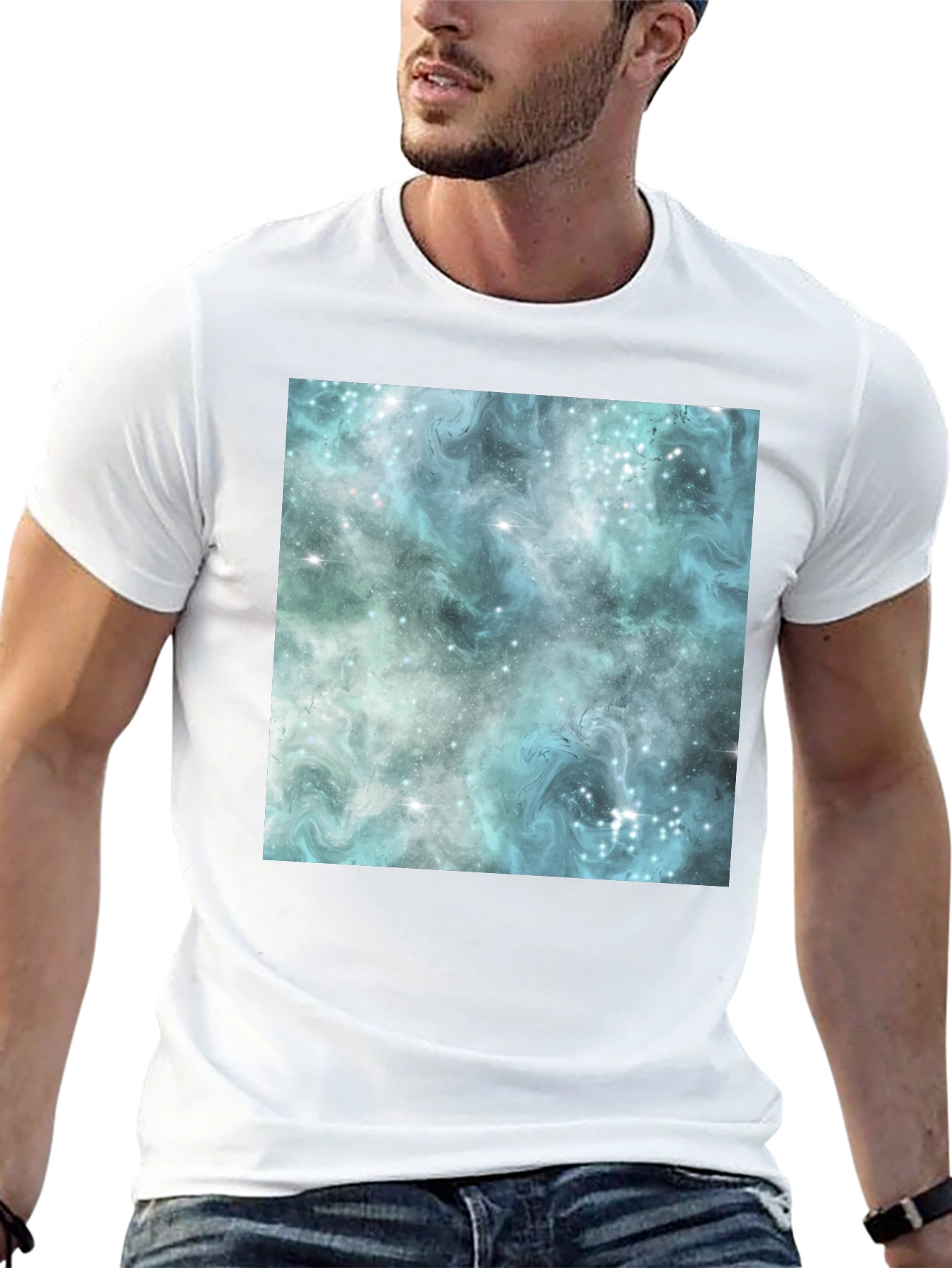 Galaxy Print Black Crew Neck T-Shirt