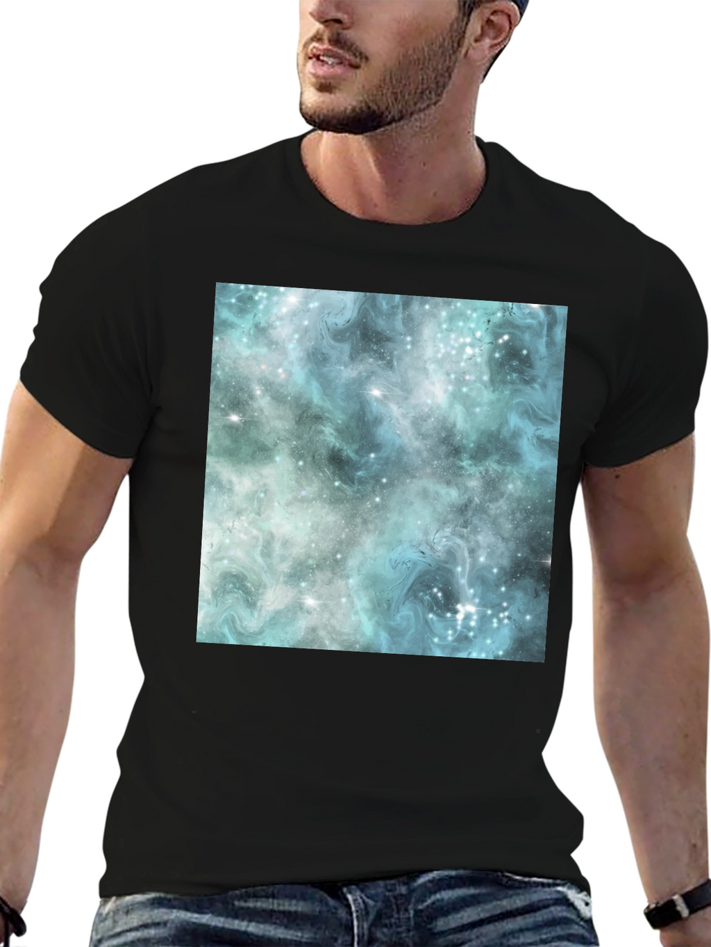 Galaxy Print Black Crew Neck T-Shirt