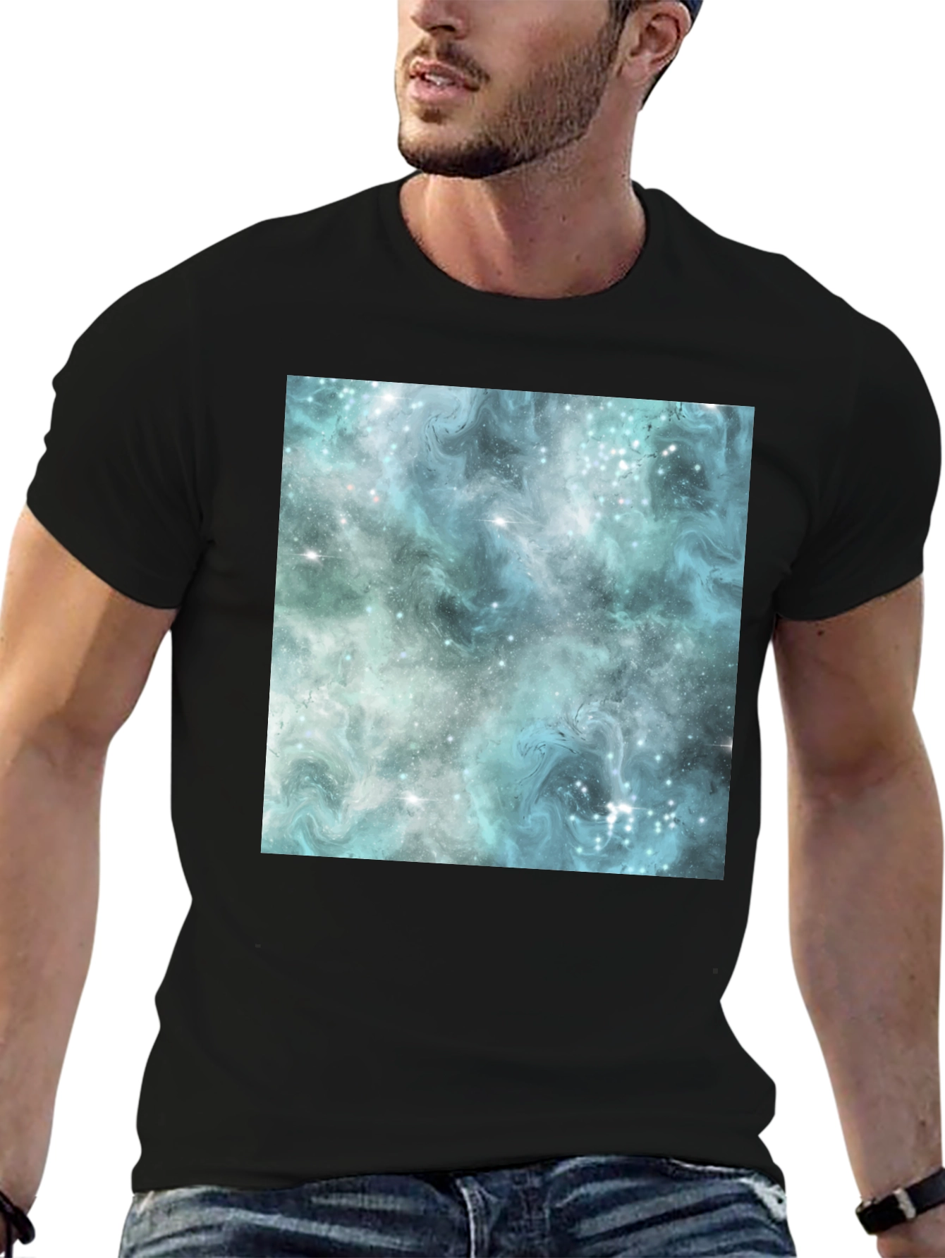 Galaxy Print Black Crew Neck T-Shirt