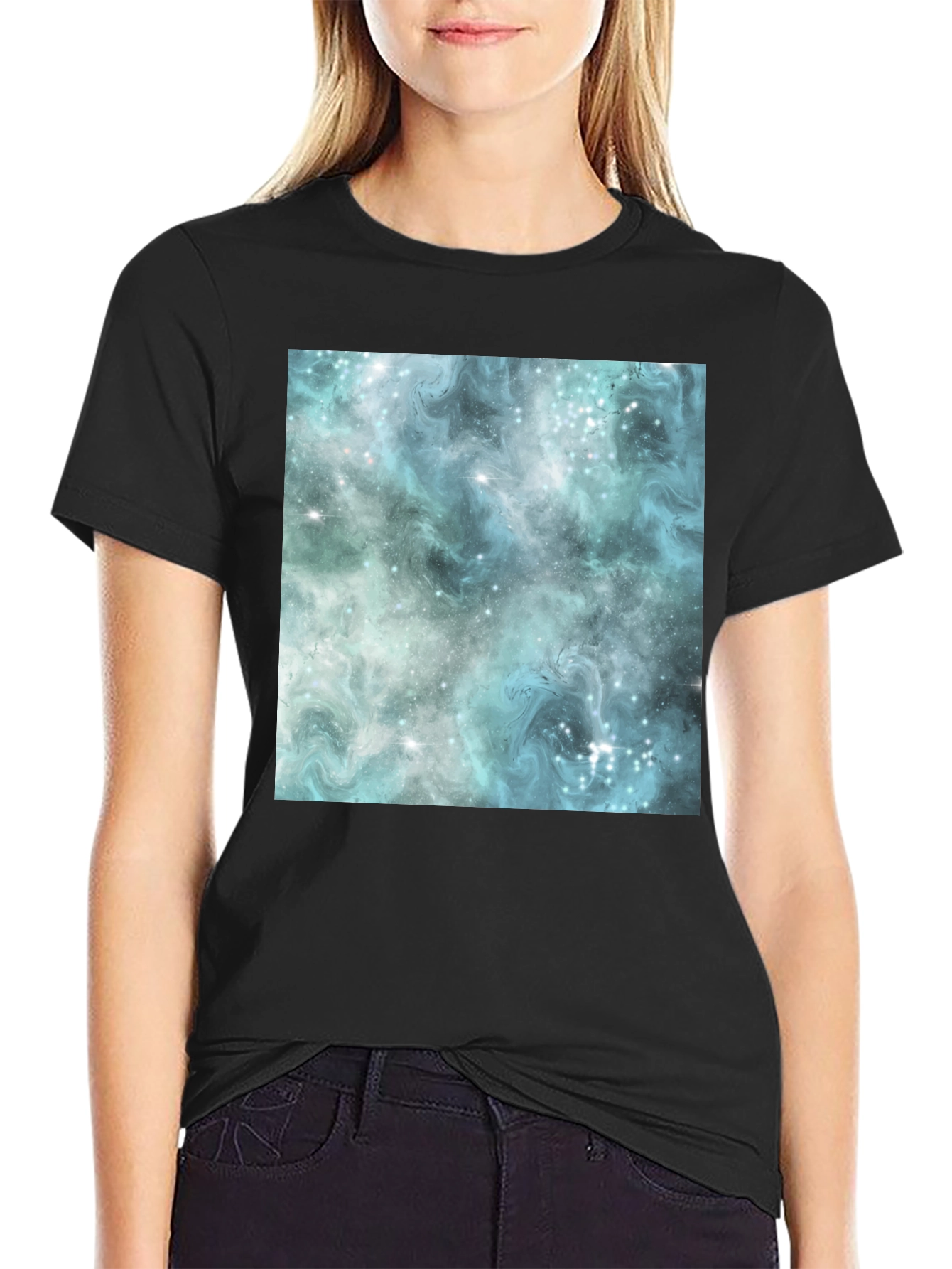 Galaxy Print Black Crew Neck T-Shirt