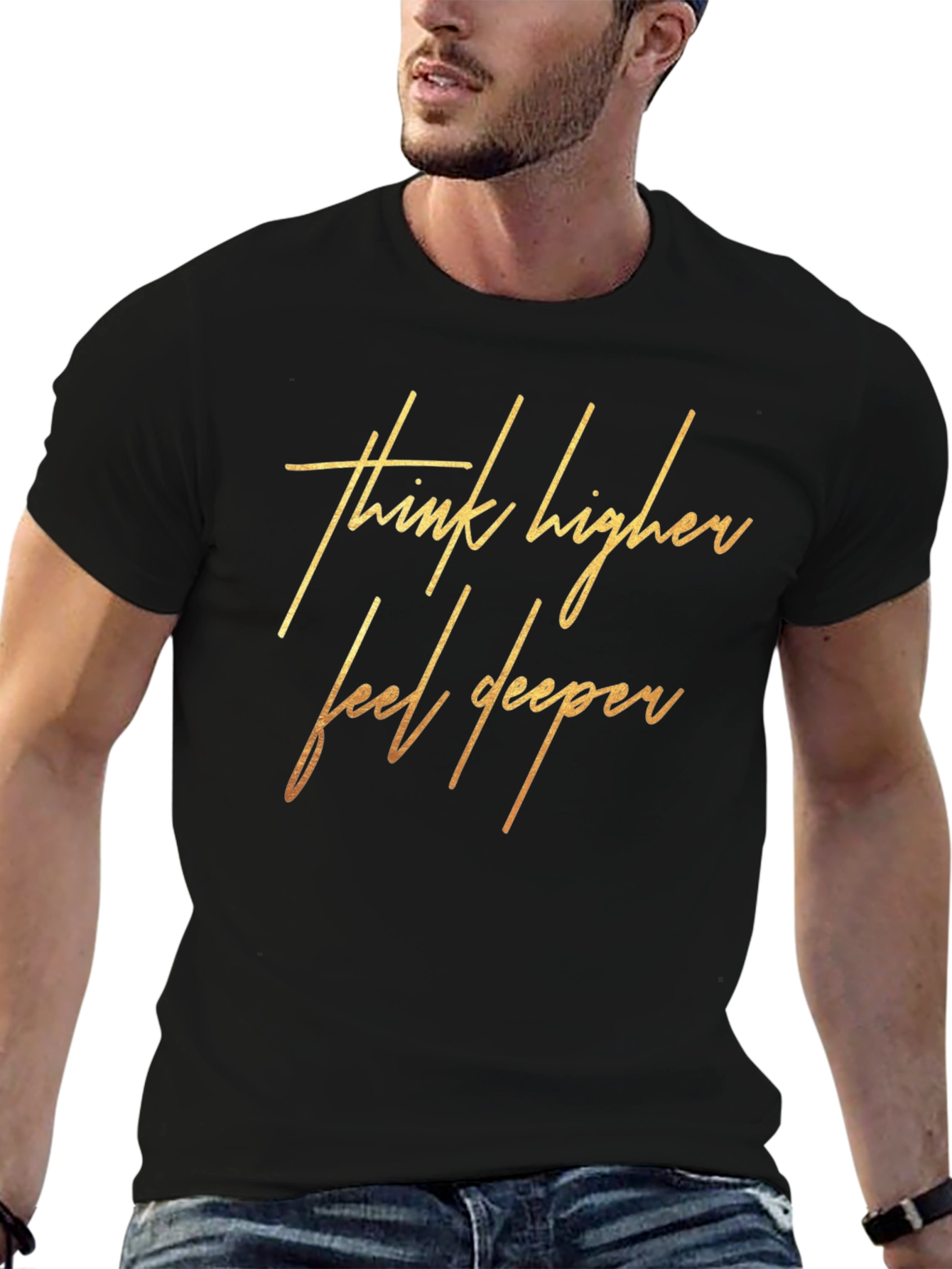 Think Higher Feel Deeper Black Graphic Tee