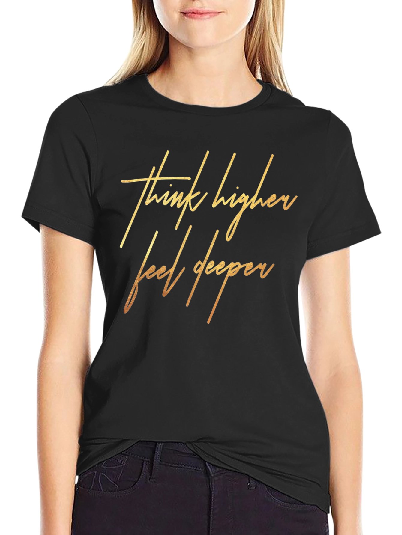 Think Higher Feel Deeper Black Graphic Tee