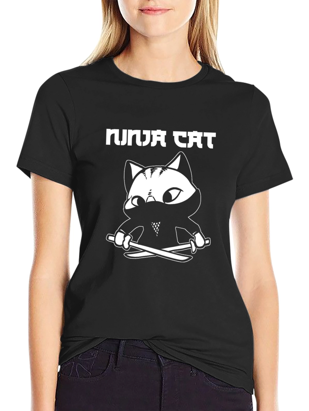Ninja Cat Graphic Tee - Black Cotton Blend