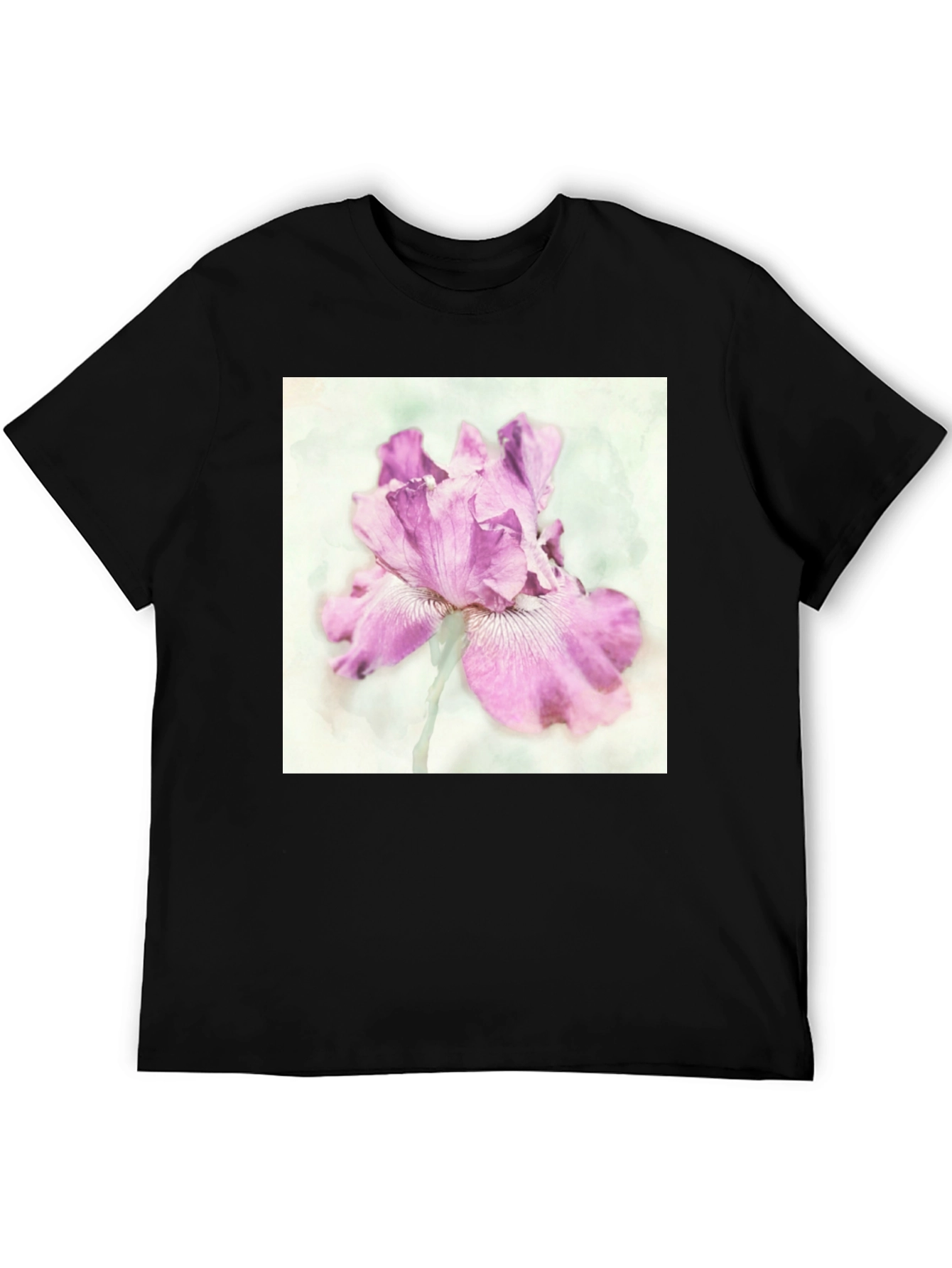 Floral Iris Graphic Tee - Black Cotton Casual Shirt