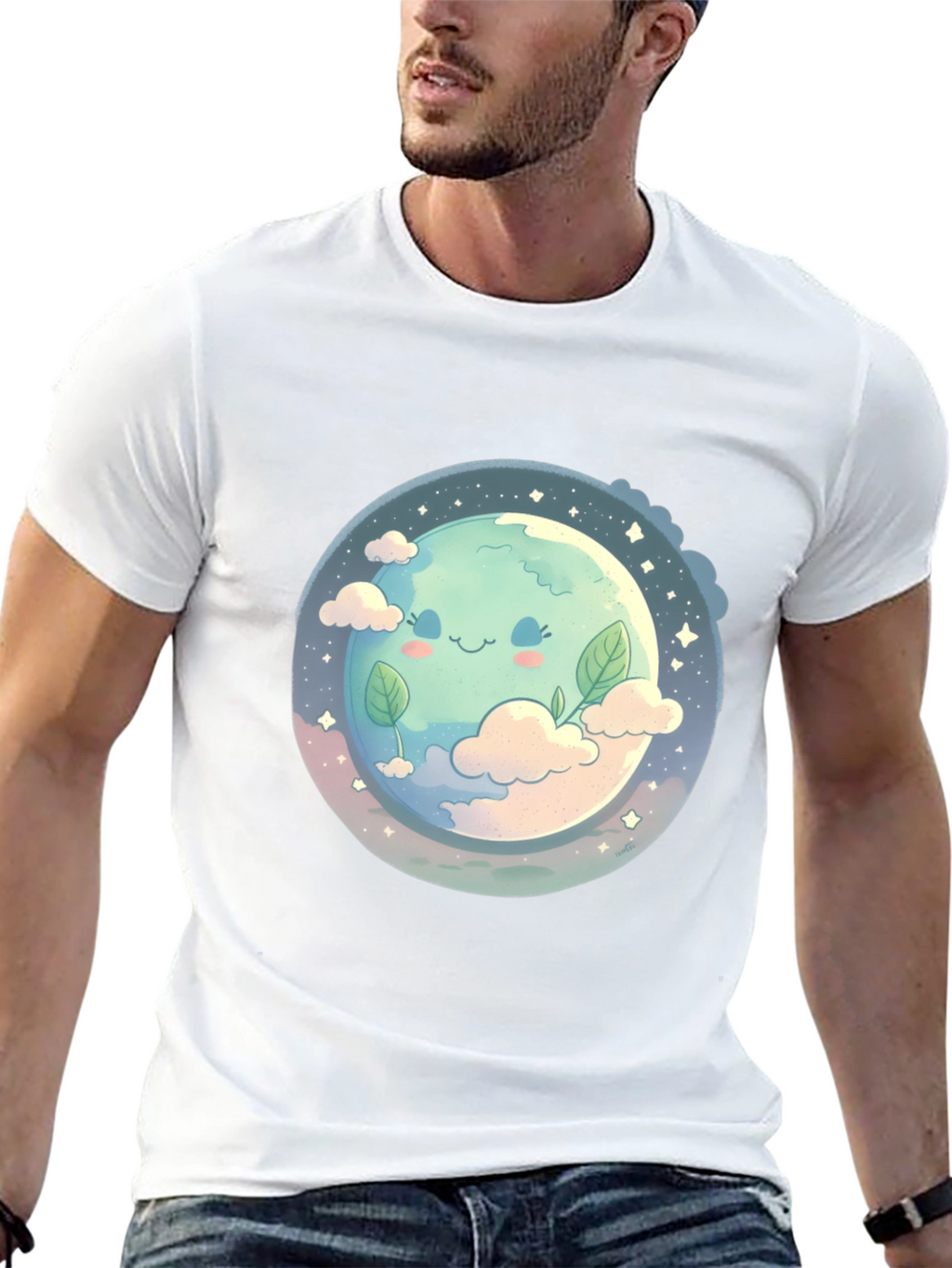 Cute Earth Graphic Black T-Shirt