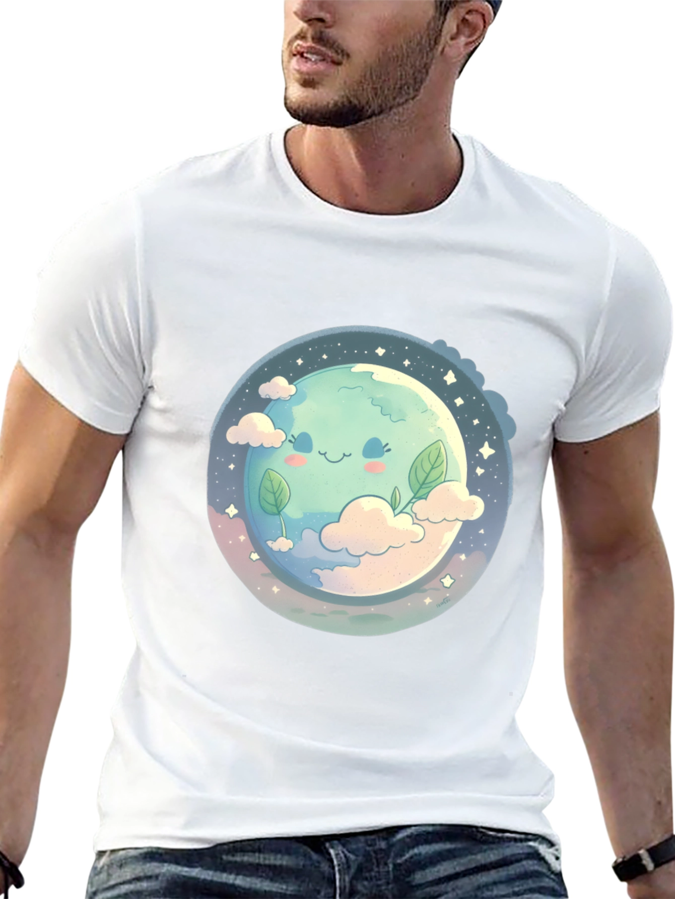Cute Earth Graphic Black T-Shirt