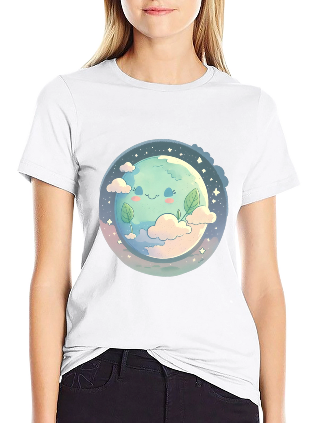 Cute Earth Graphic Black T-Shirt