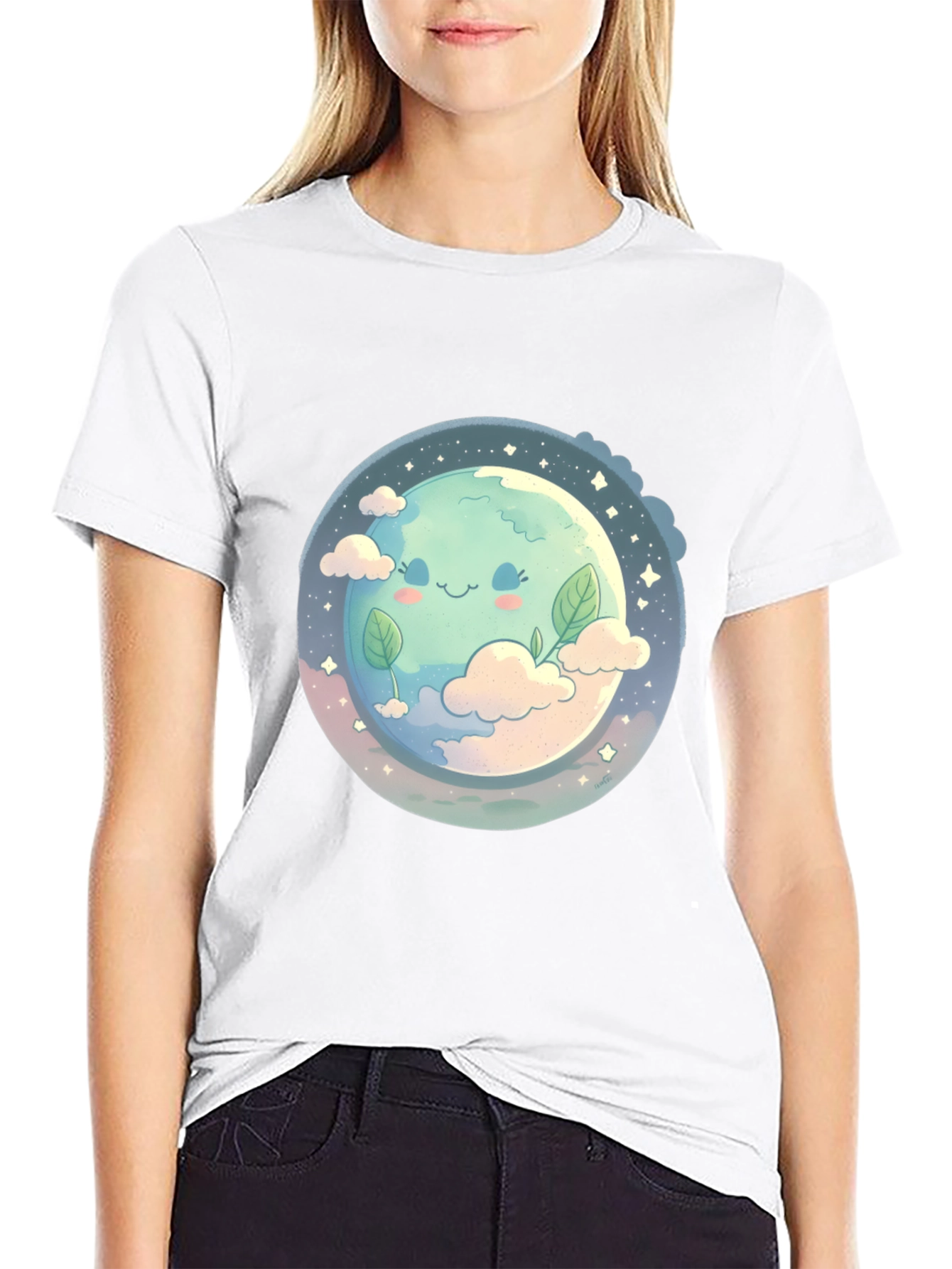 Cute Earth Graphic Black T-Shirt
