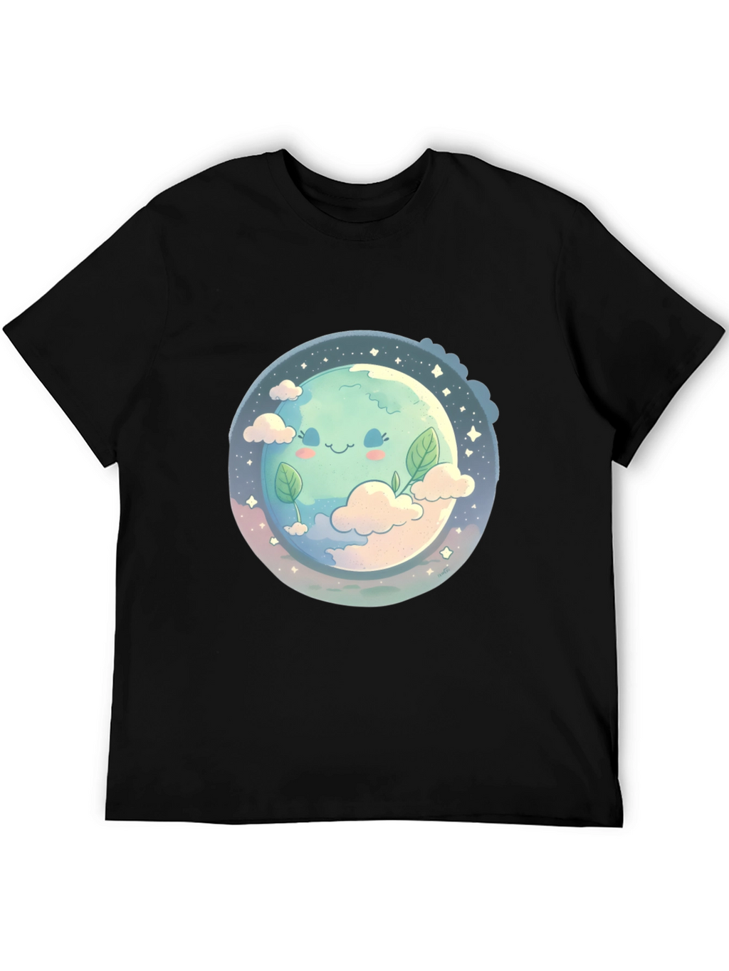 Cute Earth Graphic Black T-Shirt