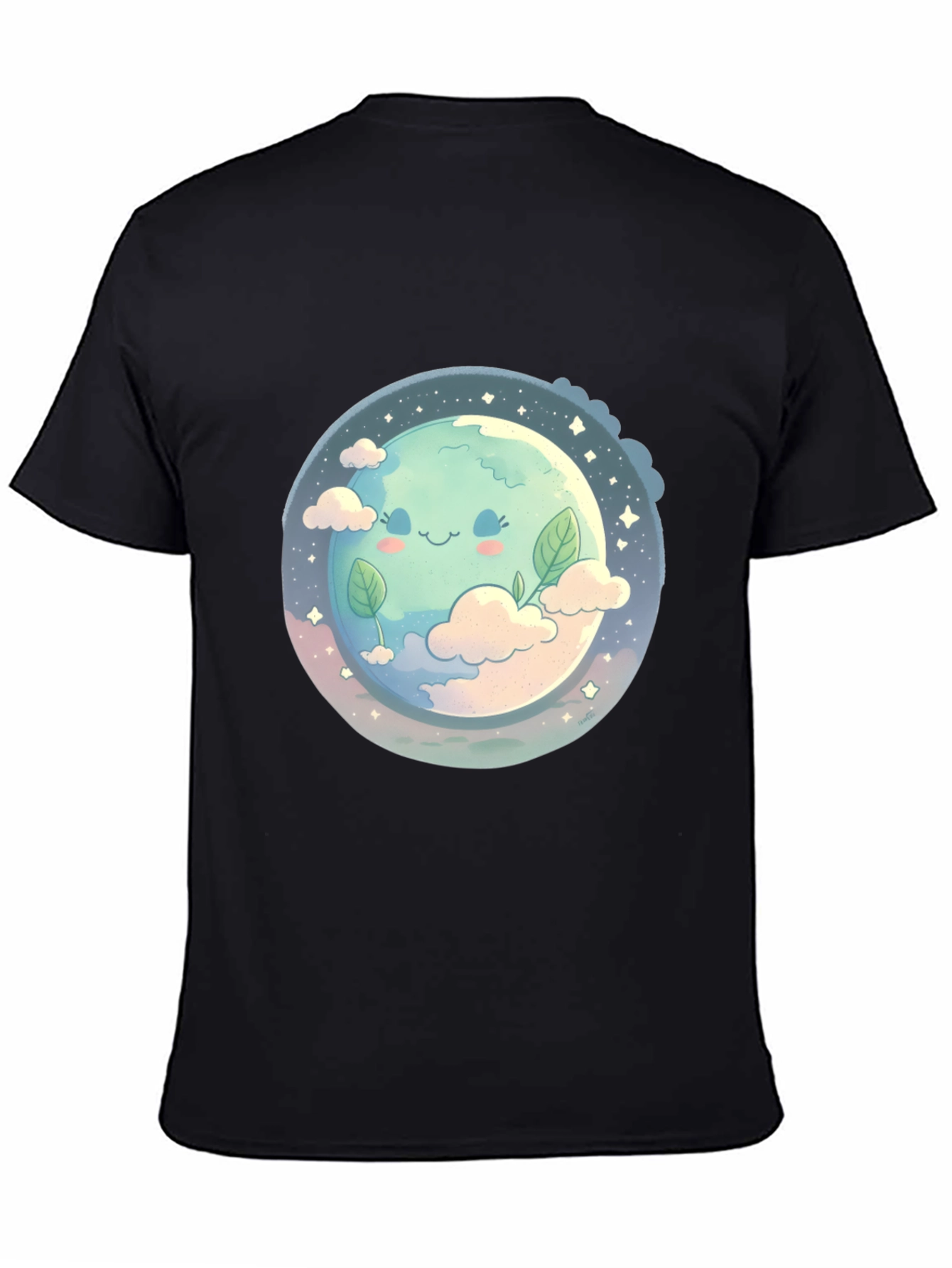 Cute Earth Graphic Black T-Shirt