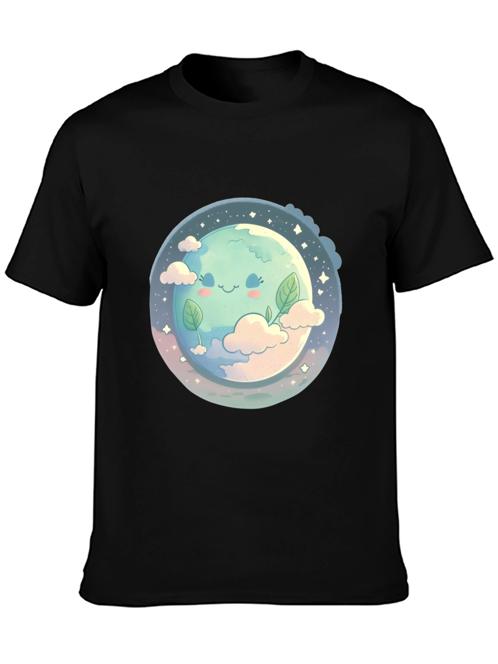 Cute Earth Graphic Black T-Shirt