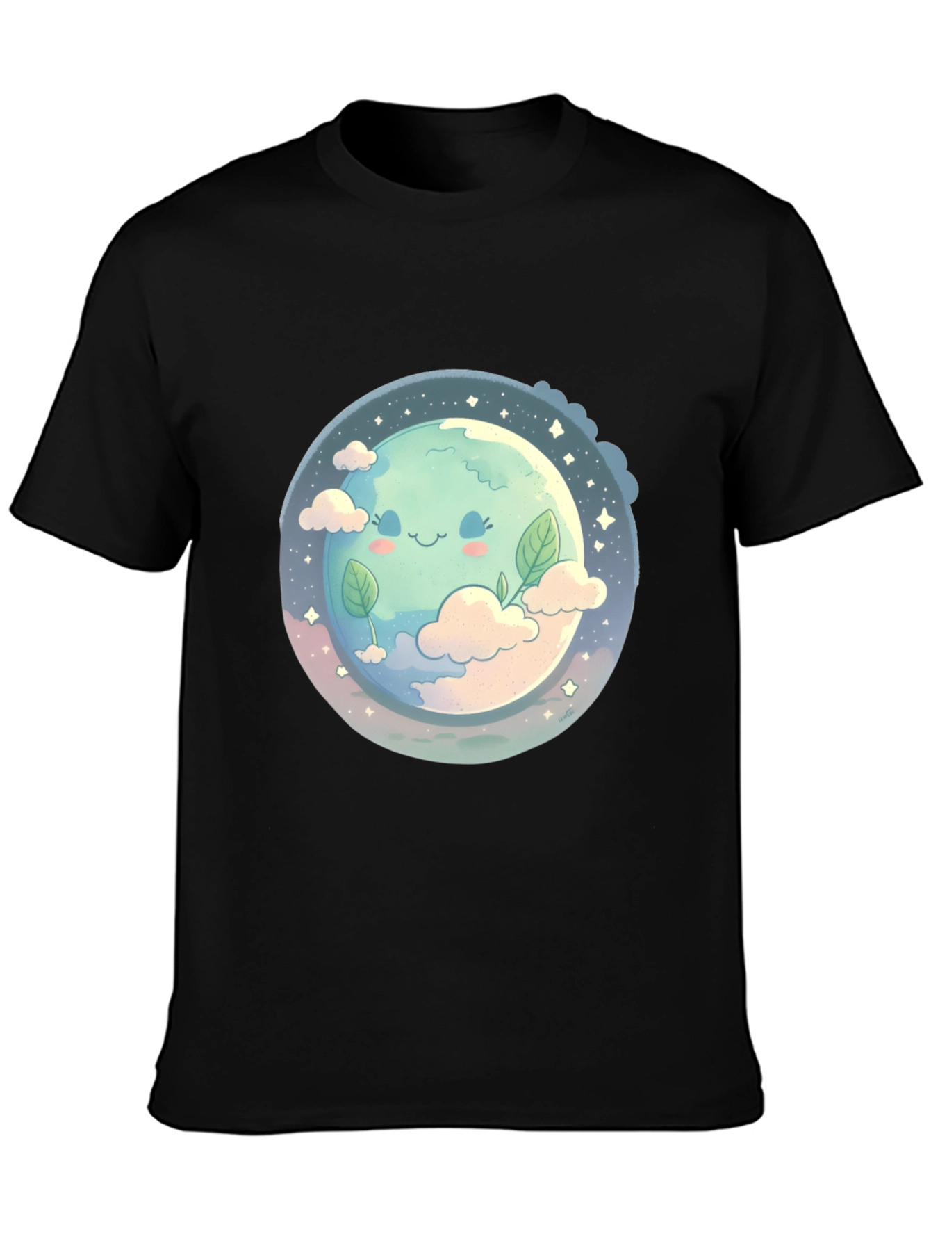 Cute Earth Graphic Black T-Shirt