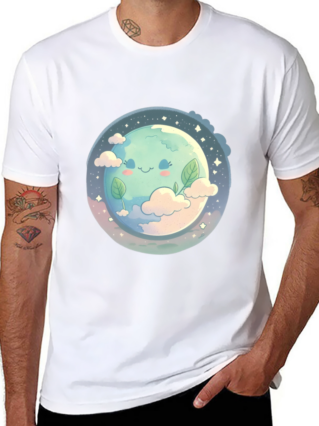 Cute Earth Graphic Black T-Shirt