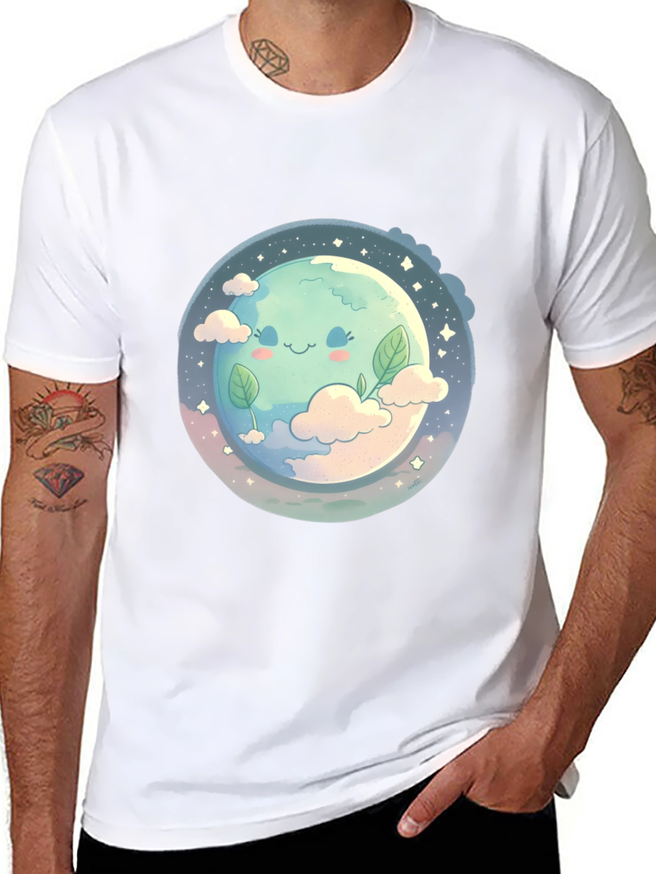 Cute Earth Graphic Black T-Shirt