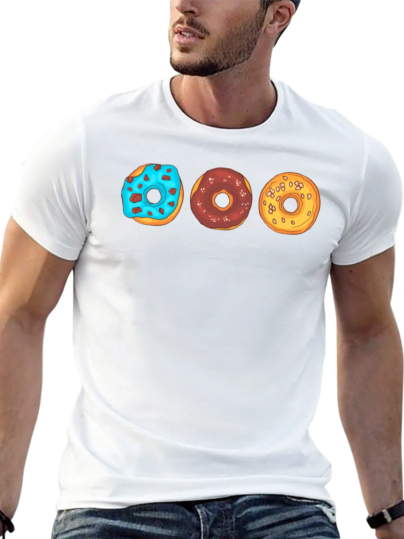 Donut Trio Graphic Tee - Soft Black Cotton T-Shirt