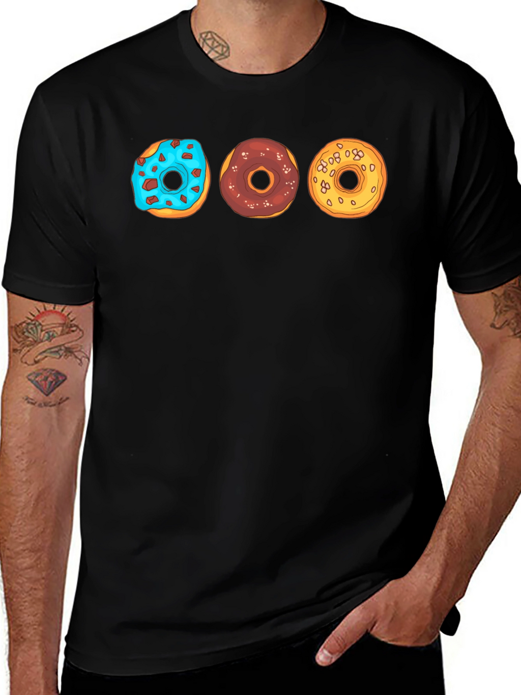 Donut Trio Graphic Tee - Soft Black Cotton T-Shirt