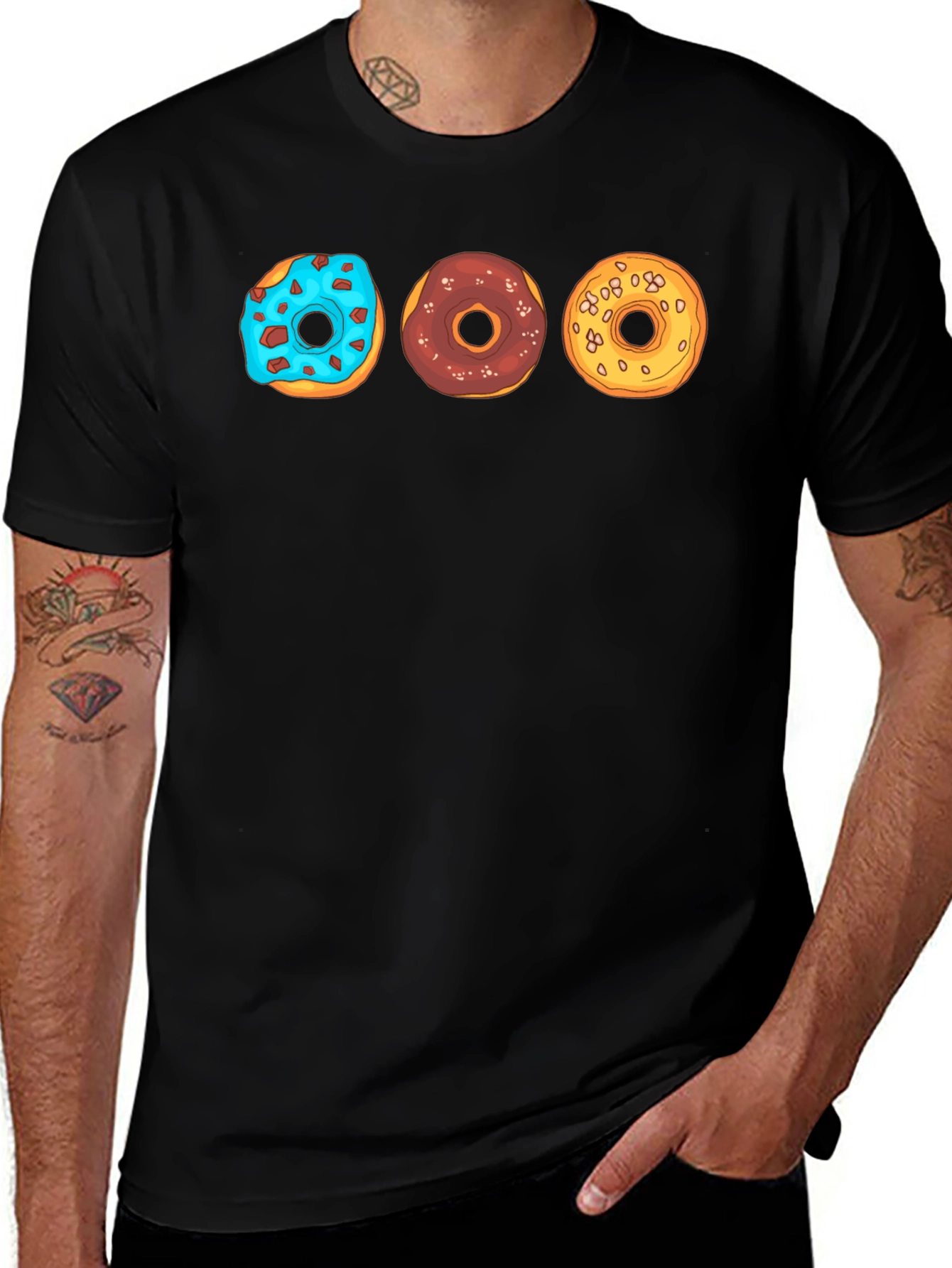 Donut Trio Graphic Tee - Soft Black Cotton T-Shirt