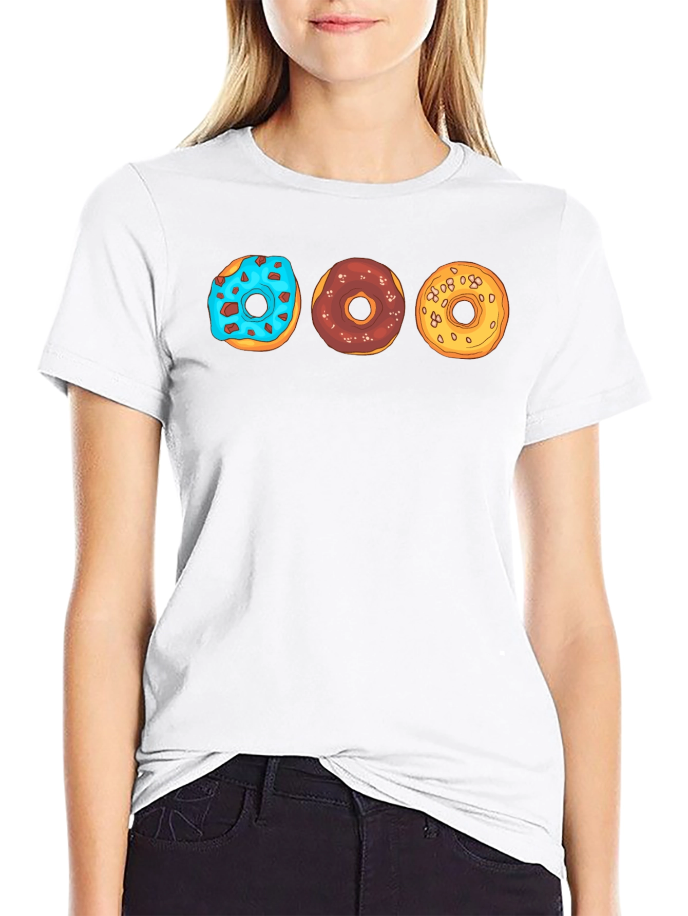 Donut Trio Graphic Tee - Soft Black Cotton T-Shirt