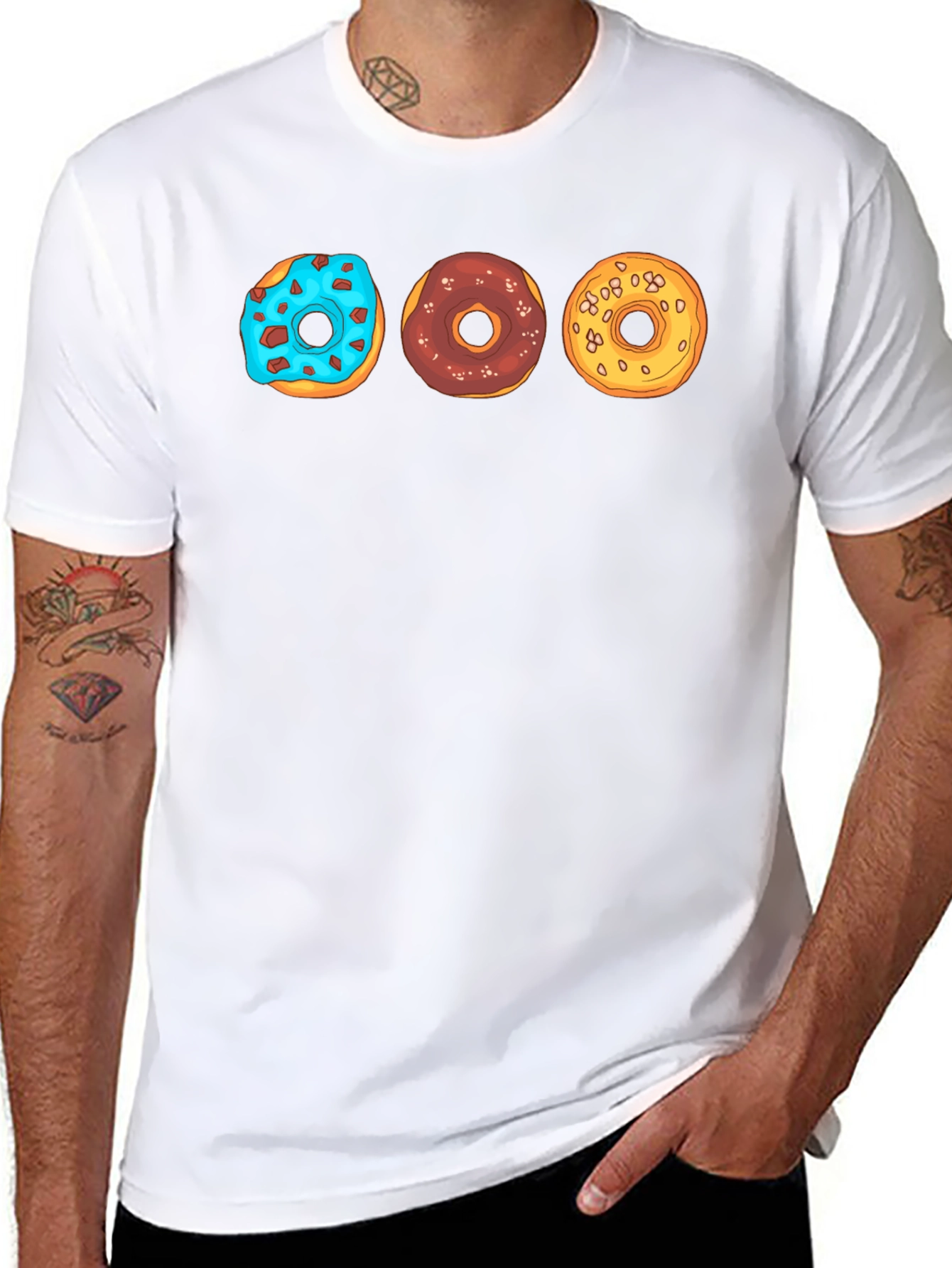 Donut Trio Graphic Tee - Soft Black Cotton T-Shirt