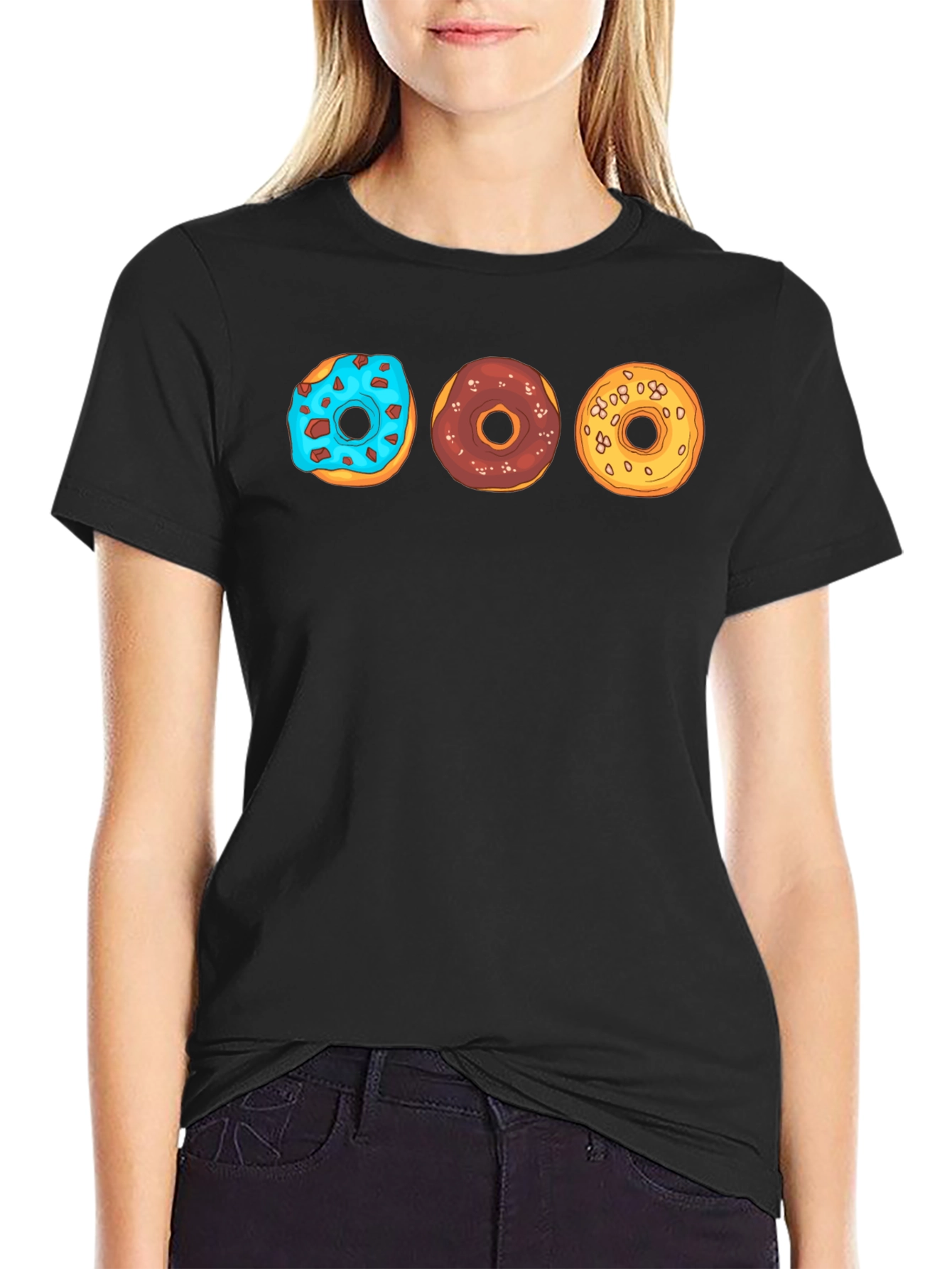 Donut Trio Graphic Tee - Soft Black Cotton T-Shirt
