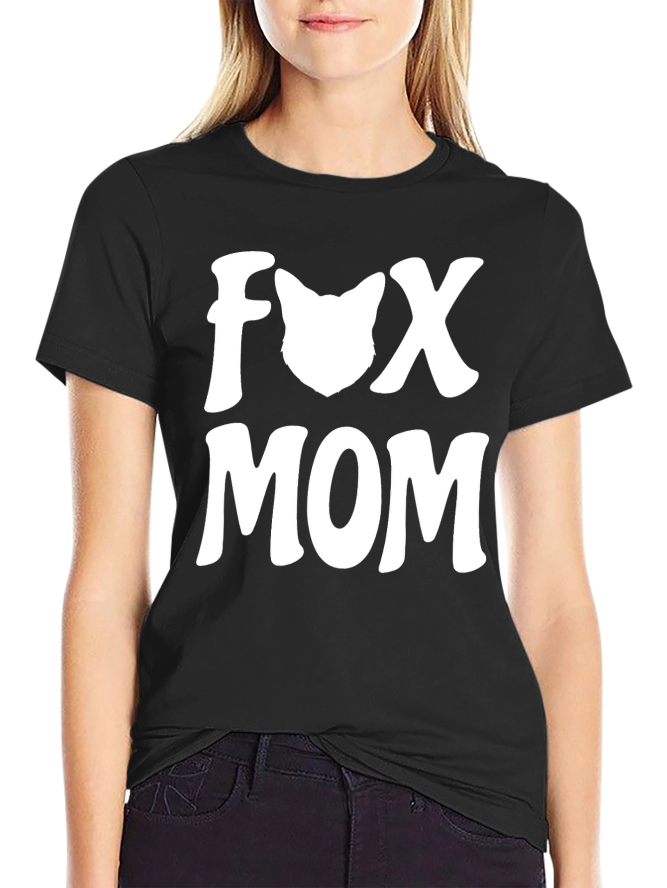 Fox Mom Graphic T-Shirt - Black