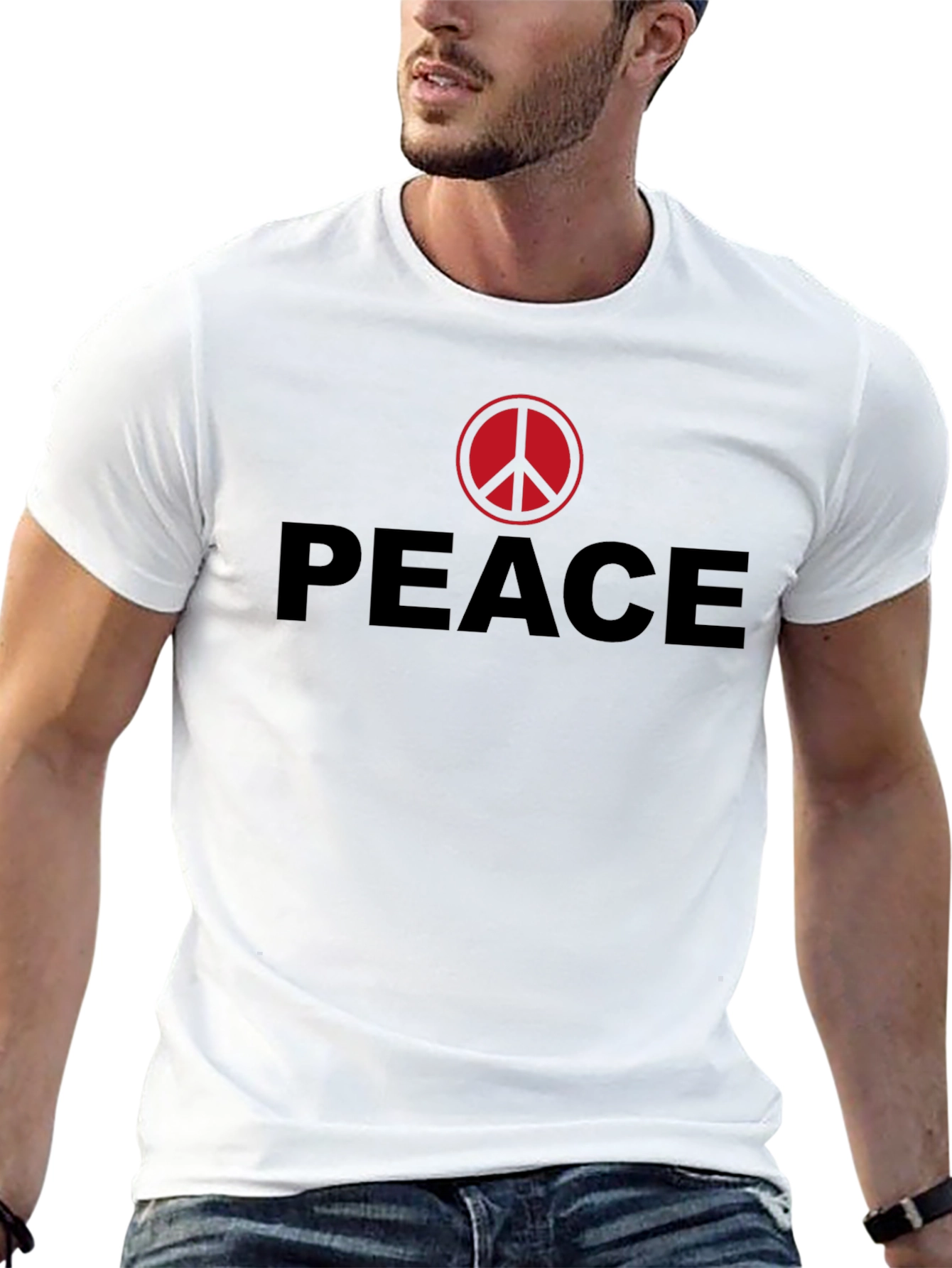 Peace Sign Graphic Tee - Red Symbol on Black