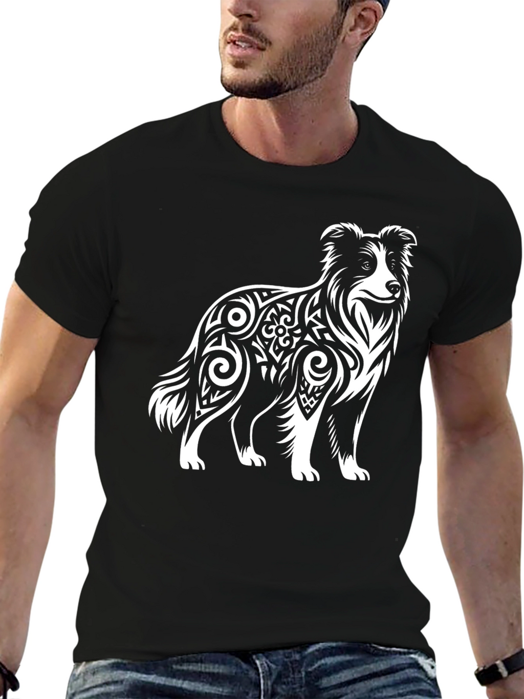 Border Collie Tribal Art Mens T-Shirt