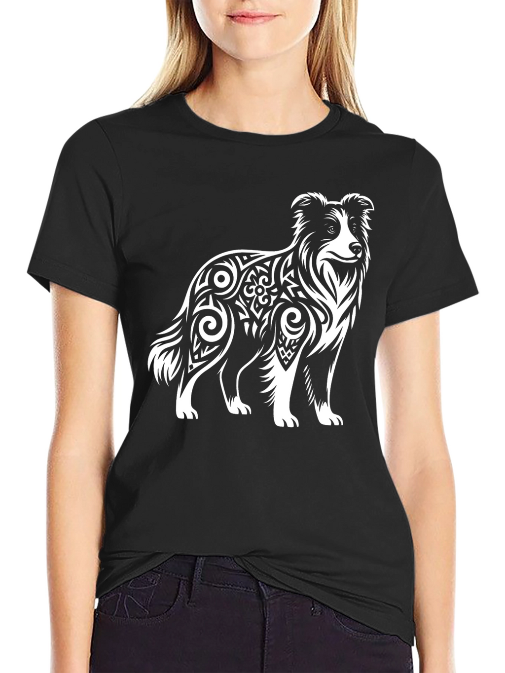 Border Collie Tribal Art Mens T-Shirt