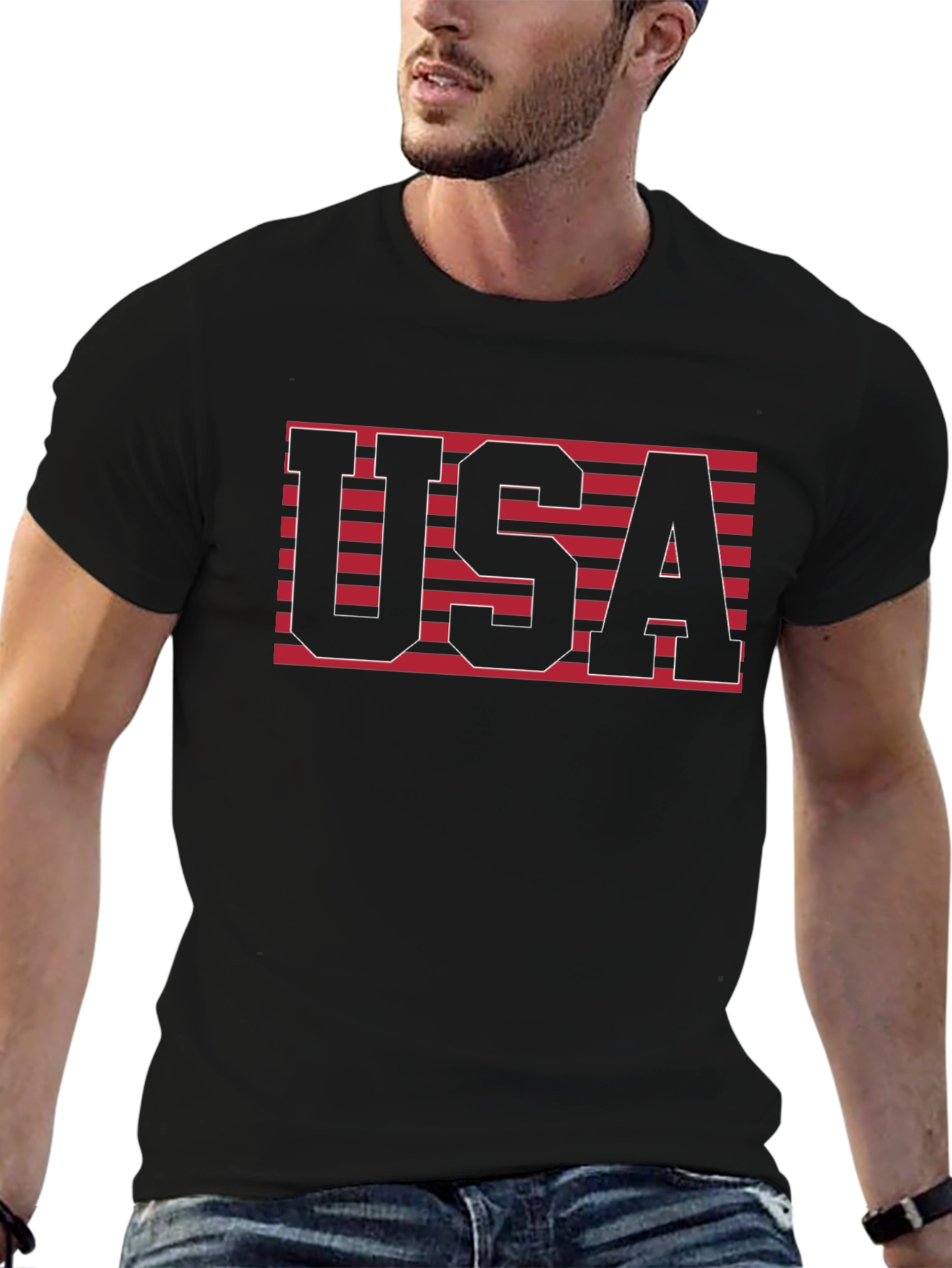 USA Graphic Tee - Patriotic Stripes