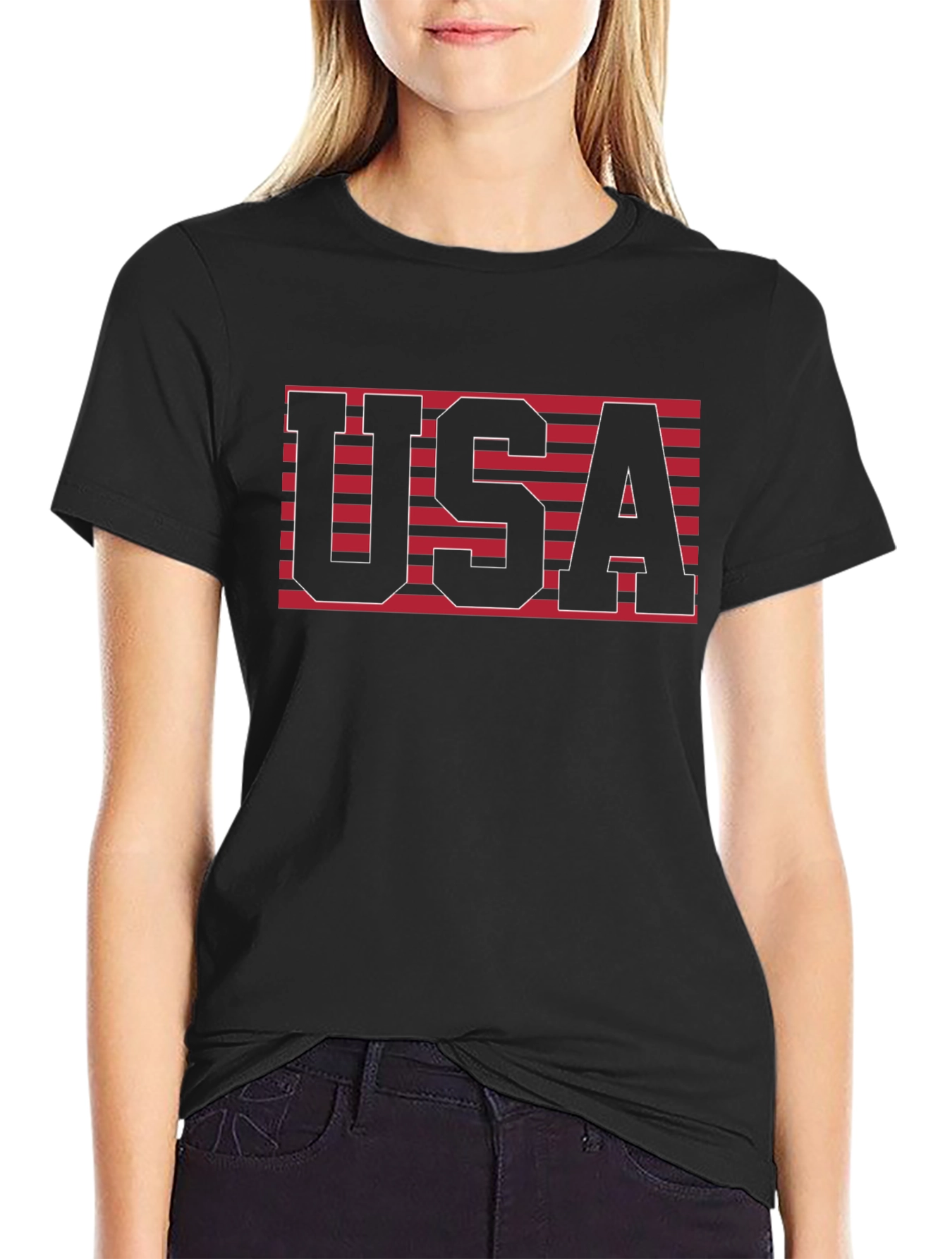 USA Graphic Tee - Patriotic Stripes