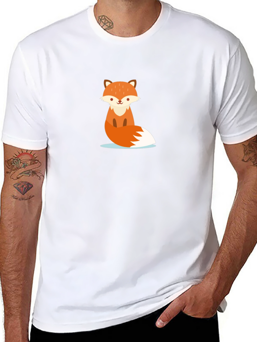 Cute Cartoon Fox Black T-Shirt