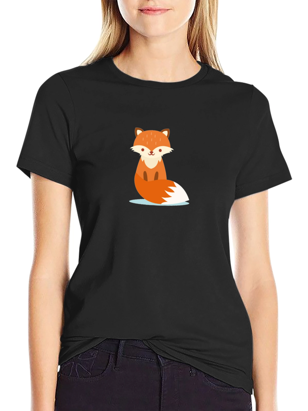 Cute Cartoon Fox Black T-Shirt