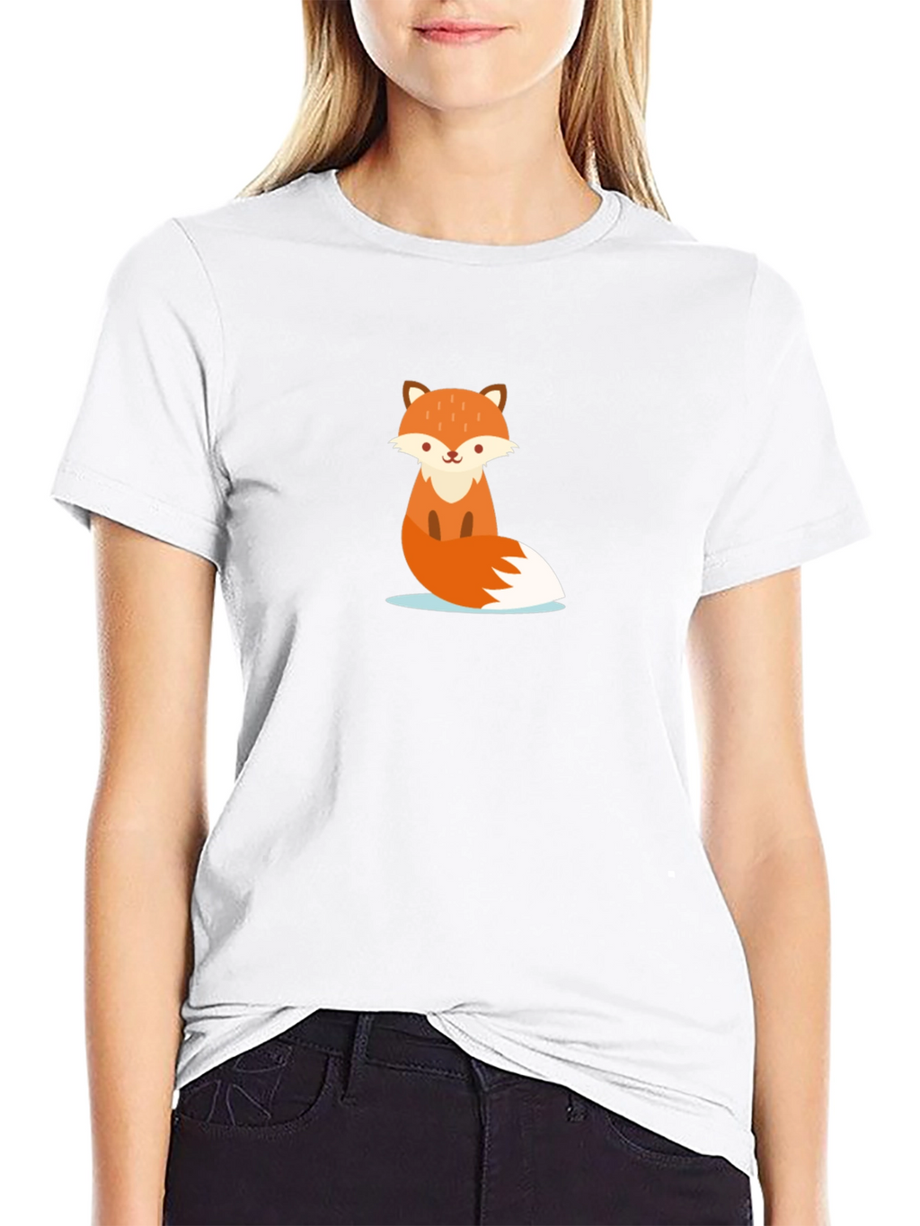 Cute Cartoon Fox Black T-Shirt