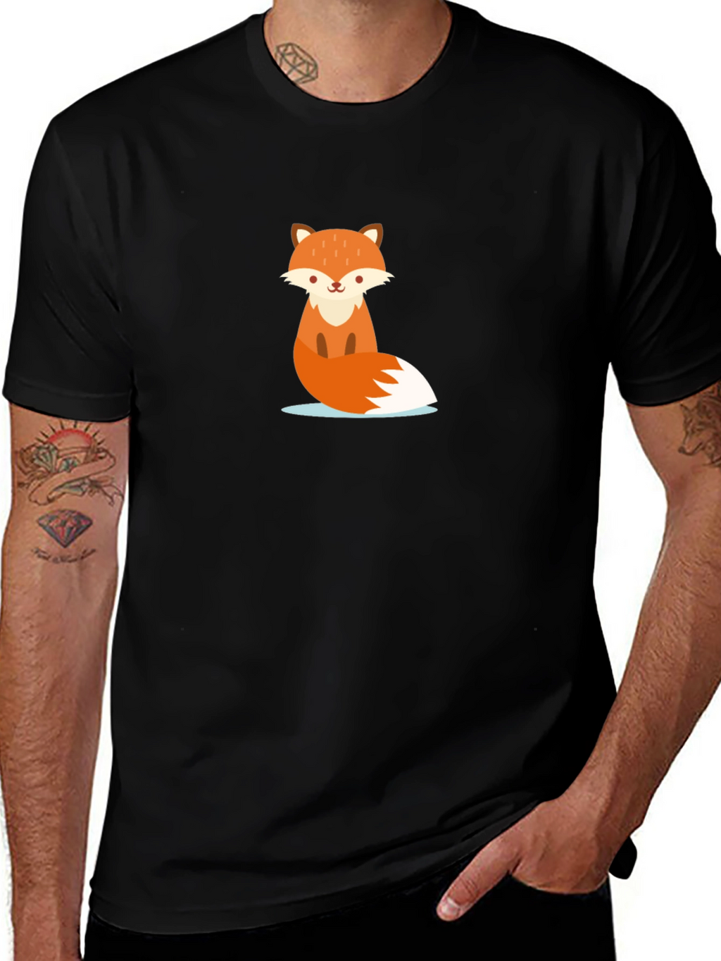 Cute Cartoon Fox Black T-Shirt