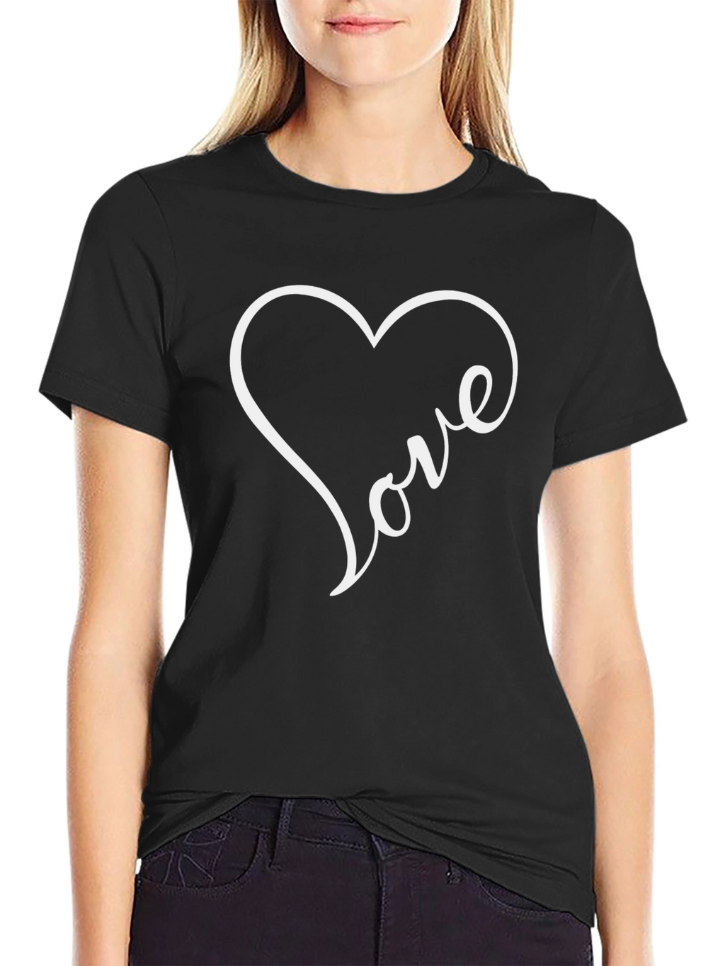 Love Heart Graphic Tee - Black Casual Shirt