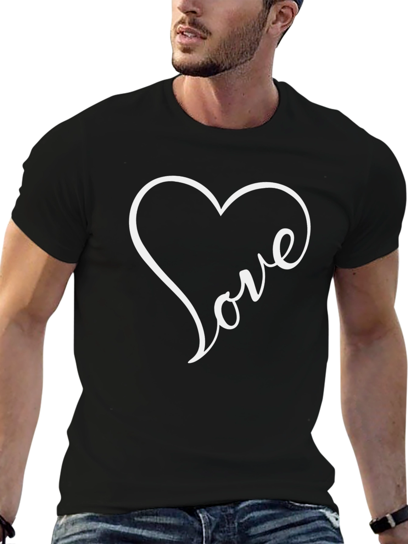 Love Heart Graphic Tee - Black Casual Shirt