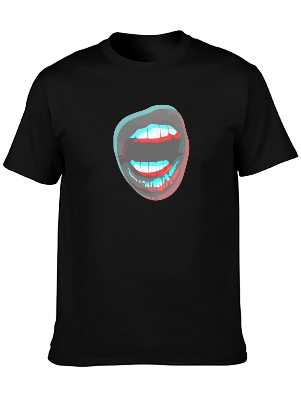 3D Lips Graphic Black T-Shirt