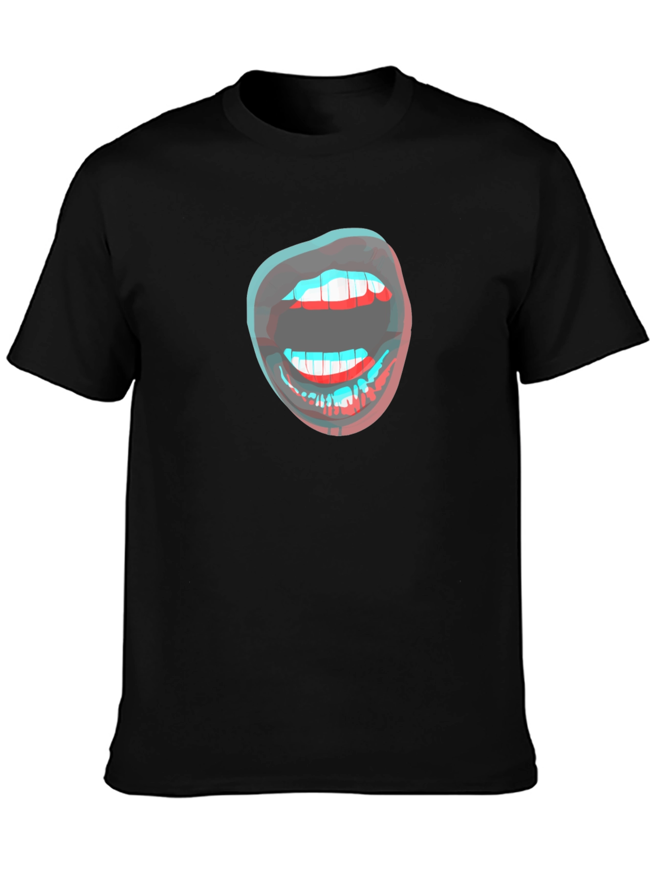 3D Lips Graphic Black T-Shirt