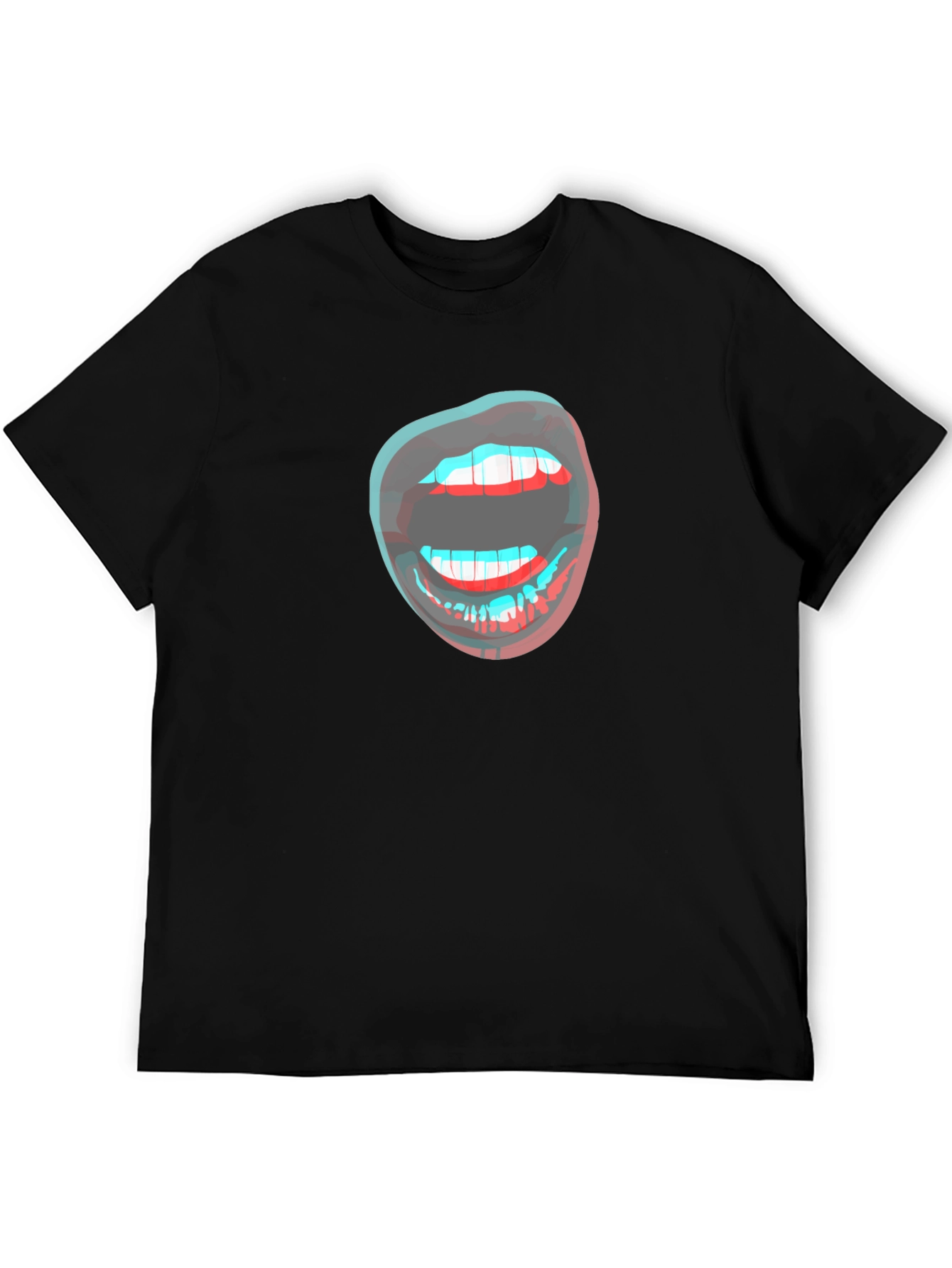 3D Lips Graphic Black T-Shirt